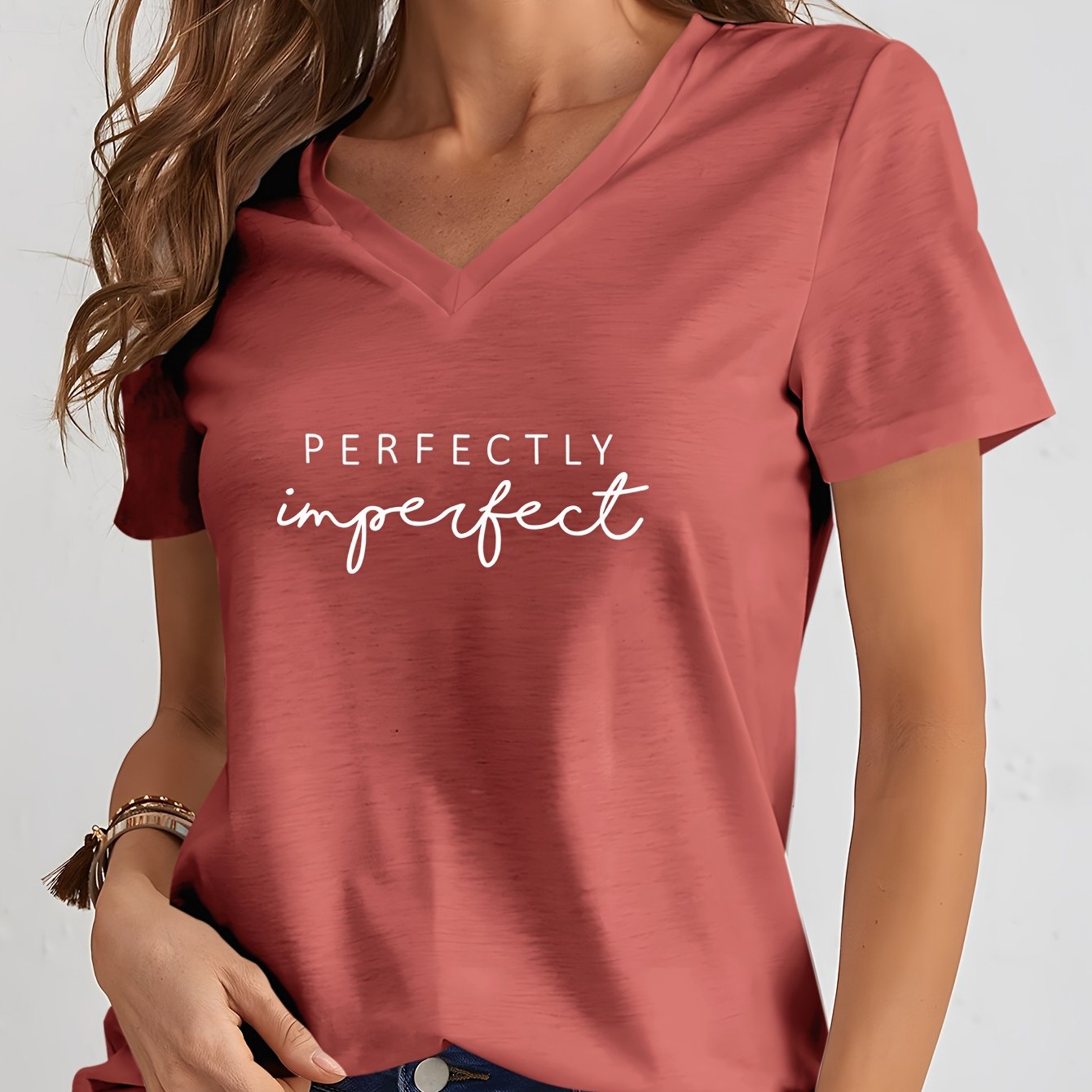 TEMU New Women's Fashionable Pattern Printed Comfortable Short-sleeved Breathable Shirt Casual V-neck T-shirt For Daily Outdoor At Home