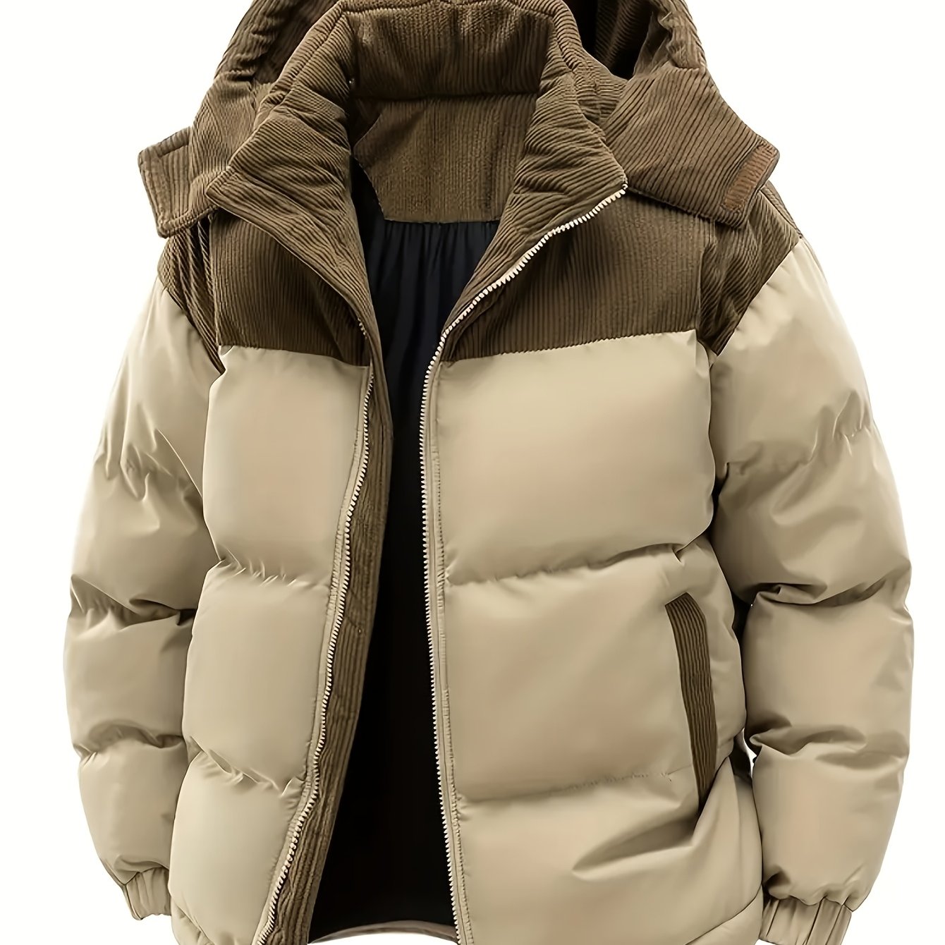 TEMU 's Fall Winter Thick Corduroy Jacket Casual Warm Coat - Hooded Jacket, Removable Hood, Warm Winter Overcoat, Suitable For Casual And Formal