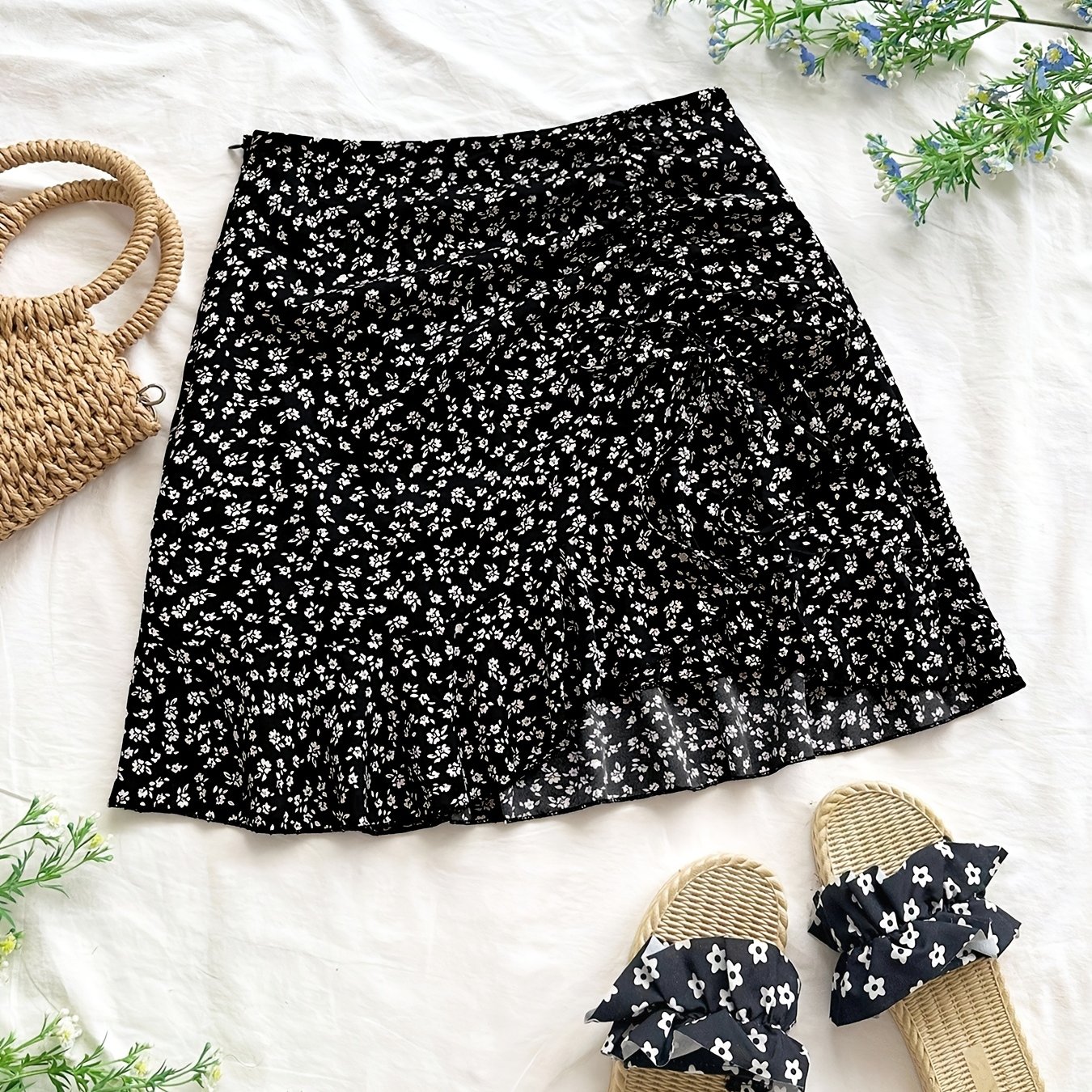 TEMU Elegant Special Floral Print Short Skirt, With Floral Patterns, Exudes A Vintage Yet Fresh Vibe With An Inherent Romantic Charm. The Hem Gently