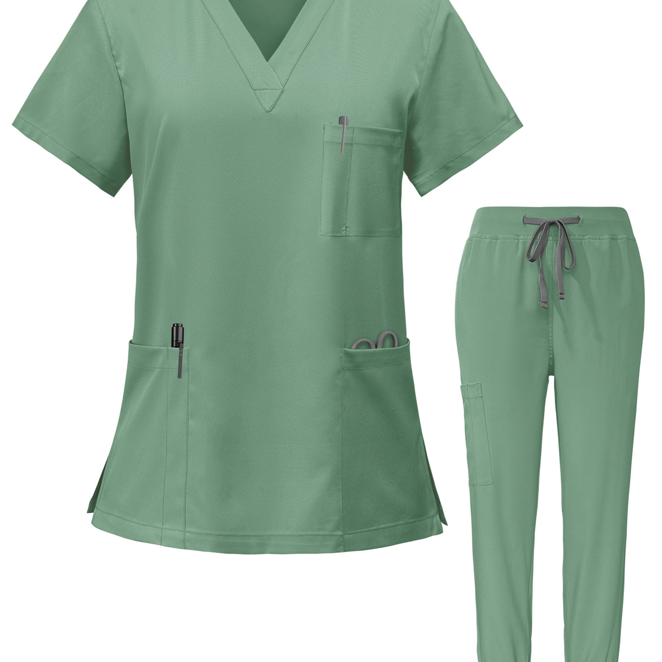 Image of Nurse Scrubs Uniforms V-neck Top Jogger Pants Scrub Sets Surgical Workwear Dentist Nursing Suit Hospital Doctor Work Clothes