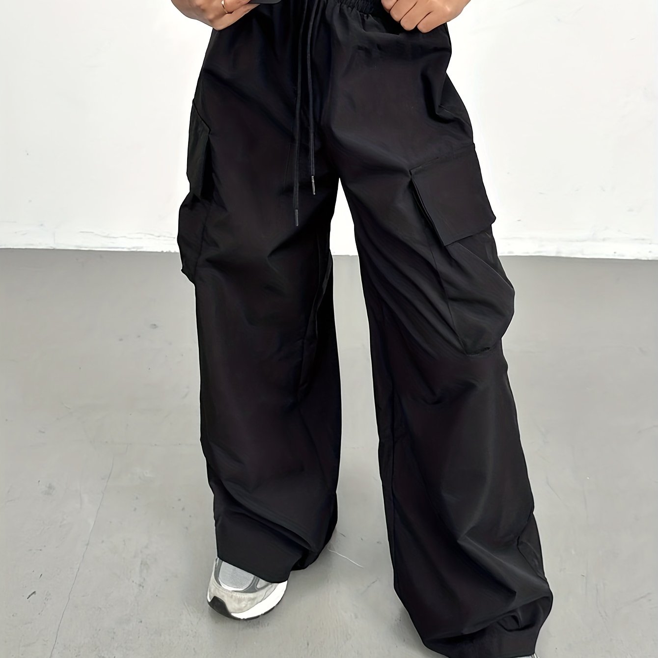 TEMU Plus Size, Plus Size Elegant Pants With Cargo Pockets - Wide-leg Loose-fit Trousers, Full-length Long Pants For Workwear, Outdoor & Daily Wear,