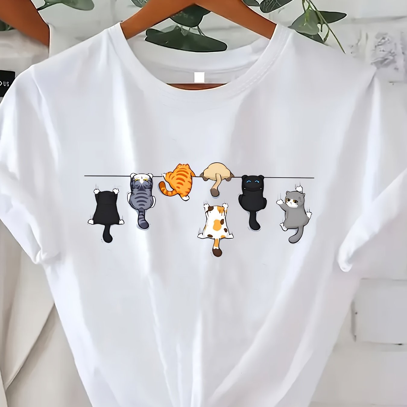 Plus Size, Plus Size Women's Casual Short Sleeve T-shirt With Cute Cartoon - Round Neck Top, Breathable Fabric, Machine Washable, Spring/summer Wear