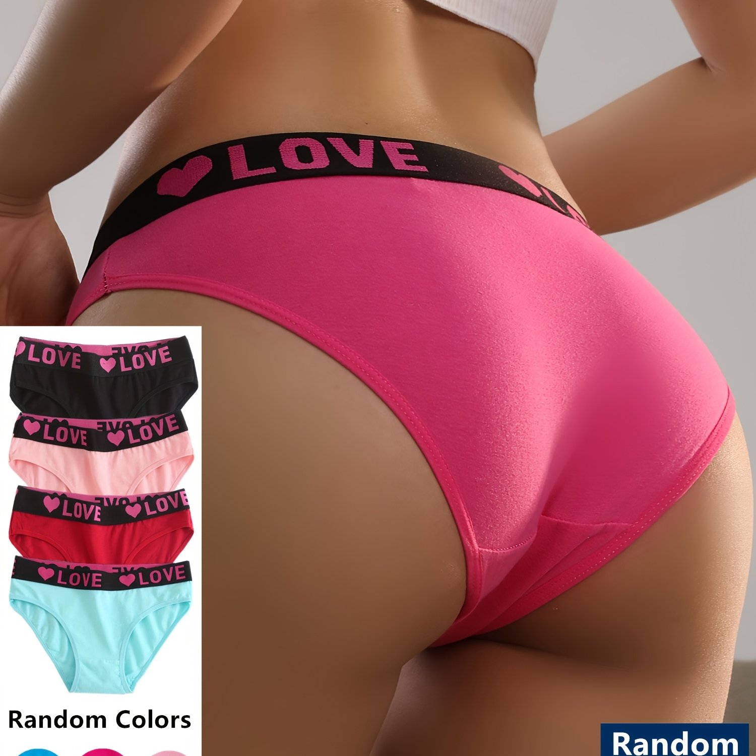 Random 4-pack Colors Women's Letter Print Plus Size Panties Easy Breathable Comfortable Triangle Briefs