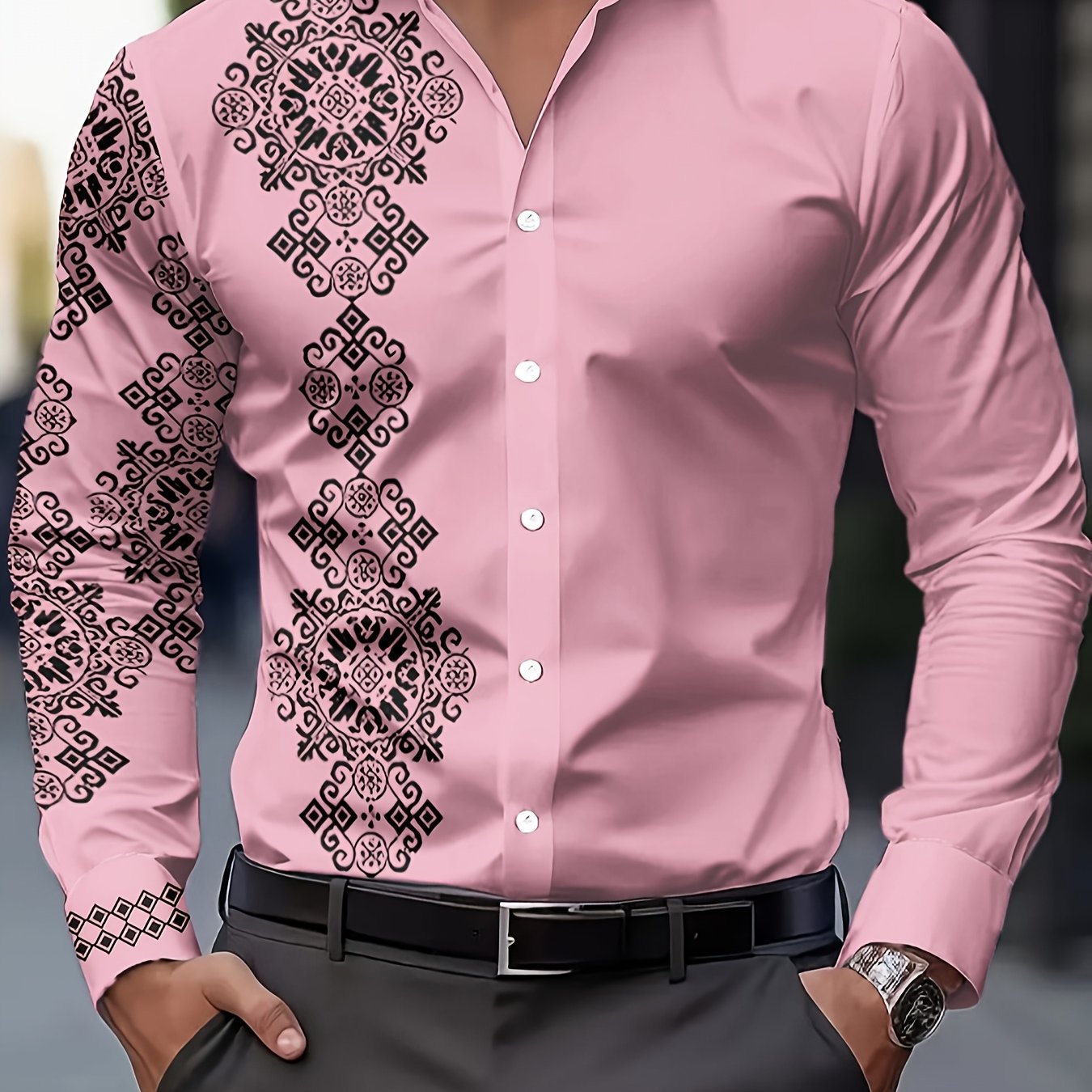 TEMU Men's Stylish Casual Shirt, Breathable Long-sleeve Button-up With A Collar For Spring And Autumn