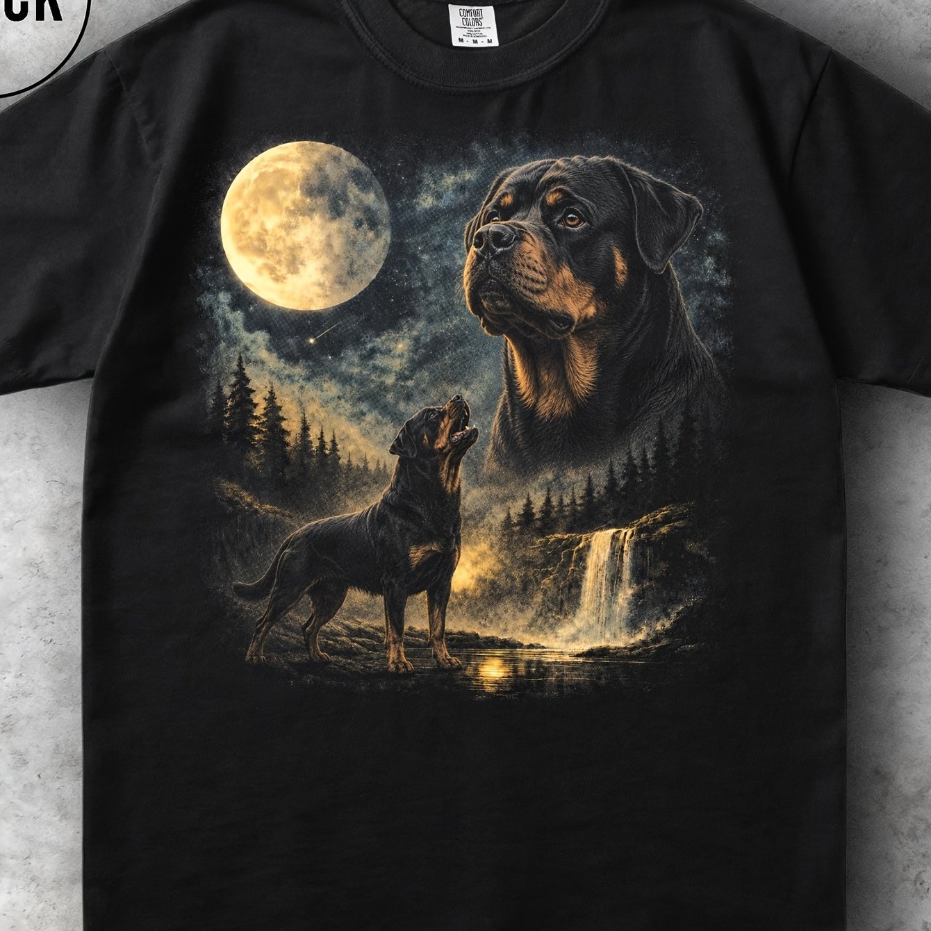 Image of Rottweiler Dog Working Breed Forest Celestial Night Mens T Shirt Round Neck 180g Cotton Top