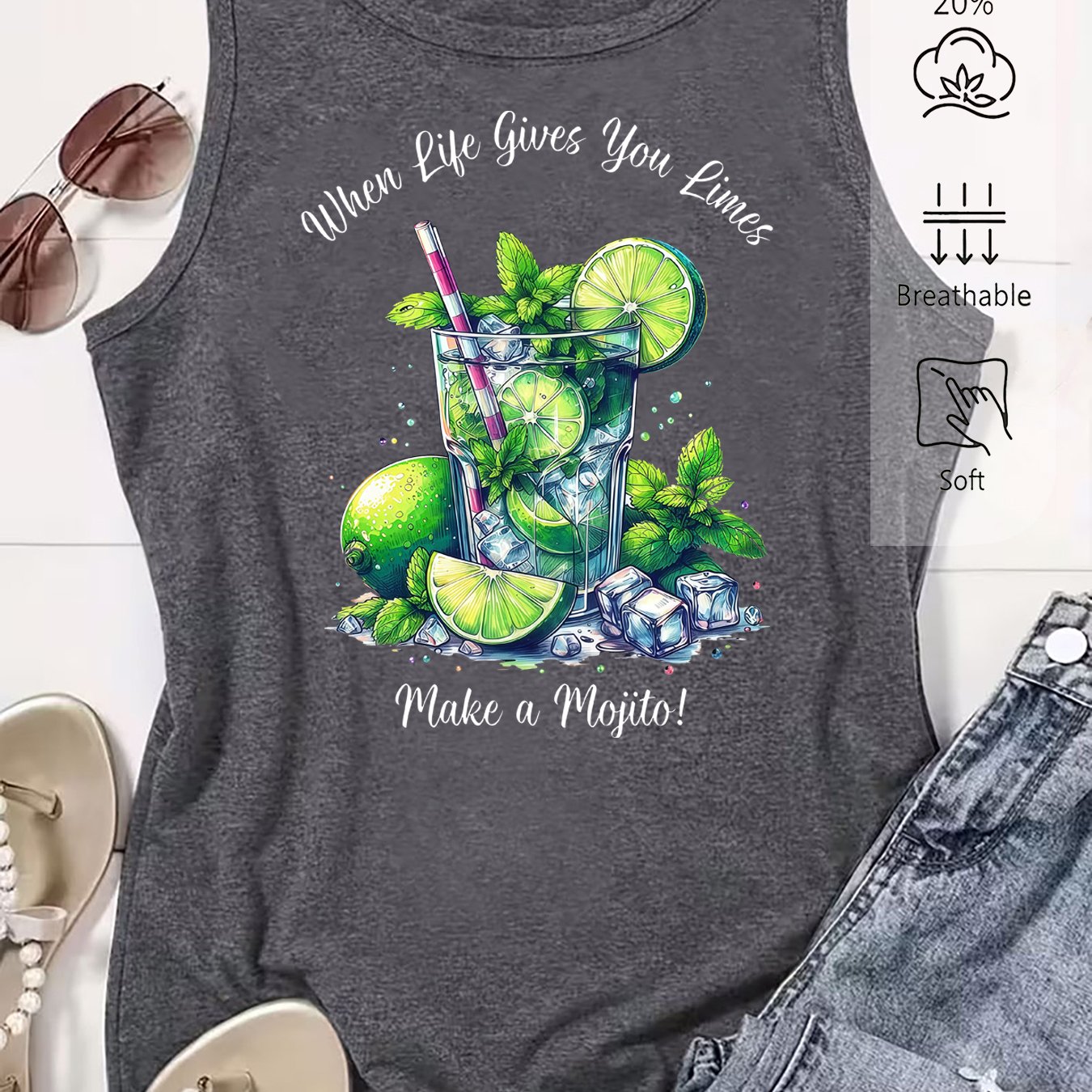 TEMU Ladies' Elegant Tank Top " You Moo" Cocktail Loose Summer Vest, Stylish And Elegant Versatile Vintage-style Top For Commuting, Vacation, And