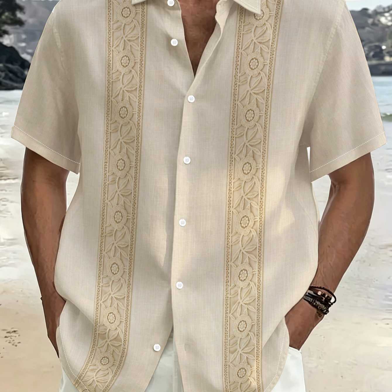 TEMU Retro Style Men's Plus Size Casual Lapel Button-up Shirt Vacation Beach Luxury Trendy Fashion Men's Clothing