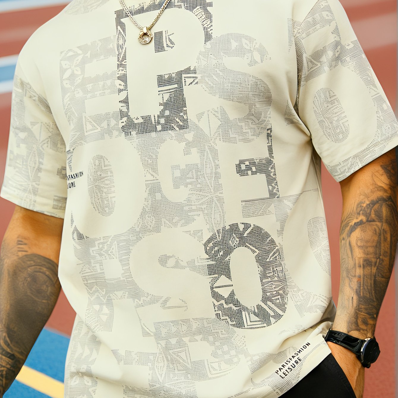 TEMU Men's Breathable Short-sleeve T-shirt - Summer Neck Tee - Youth Casual Versatile Top - Daily Wear, Comfortable And Soft [printed Design â Not