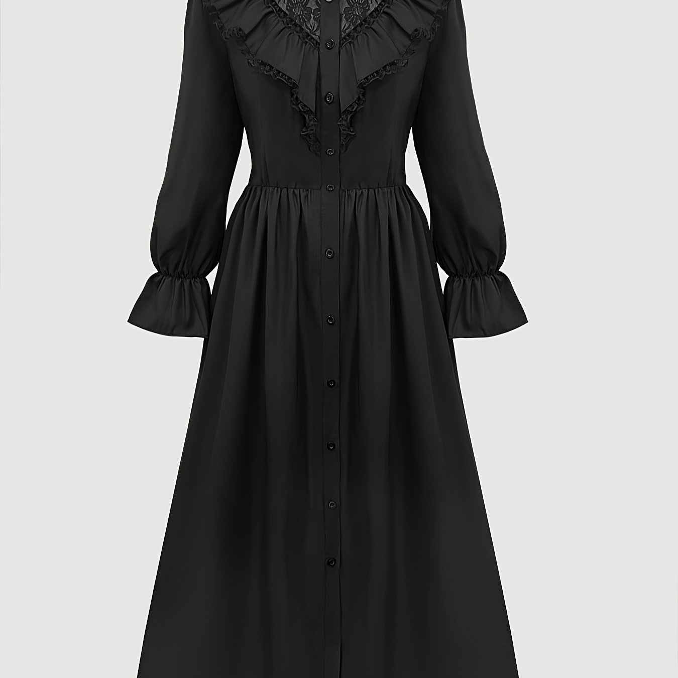 E-shop Elegantes schwarzes Vintage Damenkleid mit langen Ärmeln, neuer Stil für festliche Partys, Halloween-Kostüm, Damenkleid mit Spitzensaum,