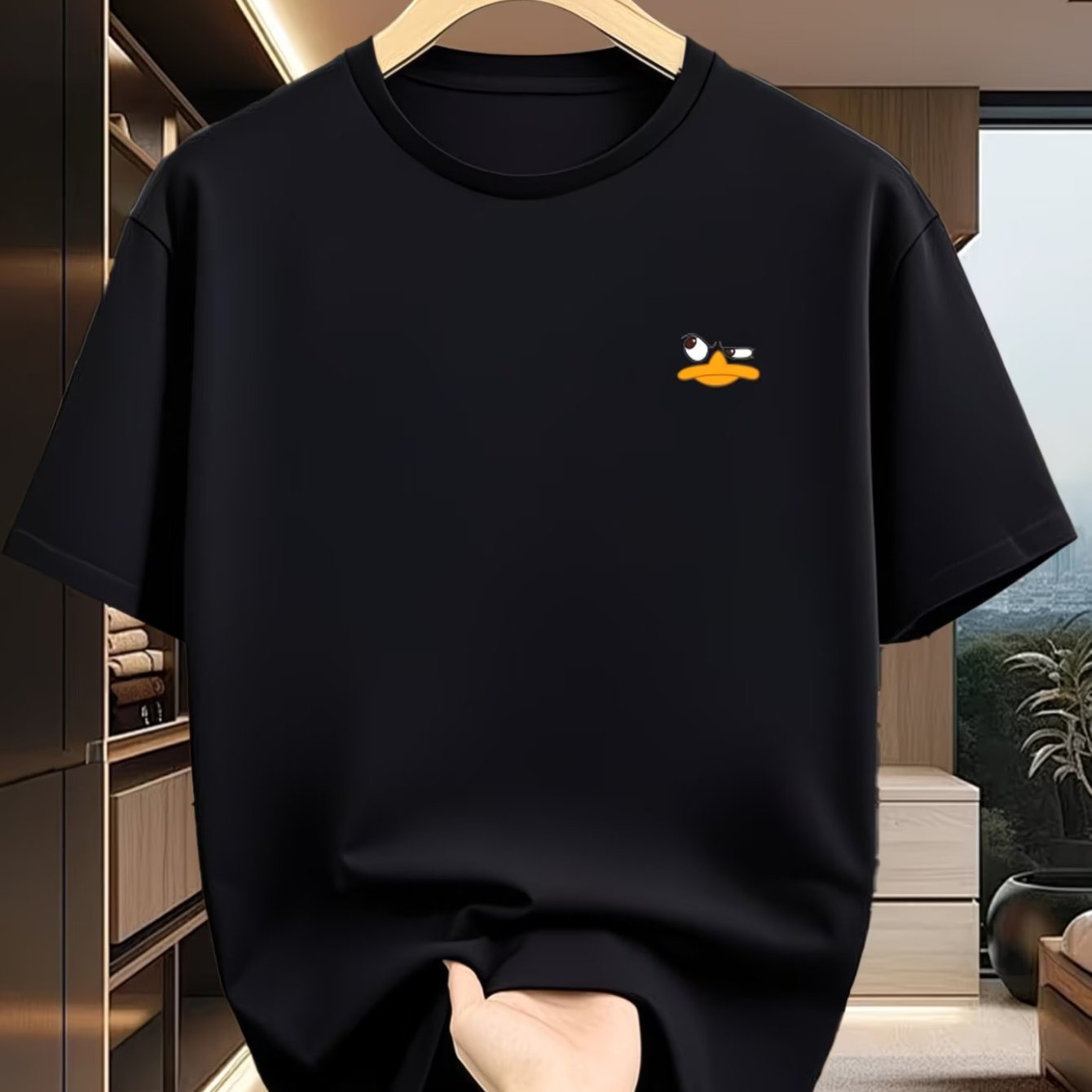 TEMU New Minimalist Men's Short-sleeved T-shirt With A Funny, Quirky, And Duck Cartoon Logo Print - Men's Casual T-shirt Print Pattern - Casual Crew