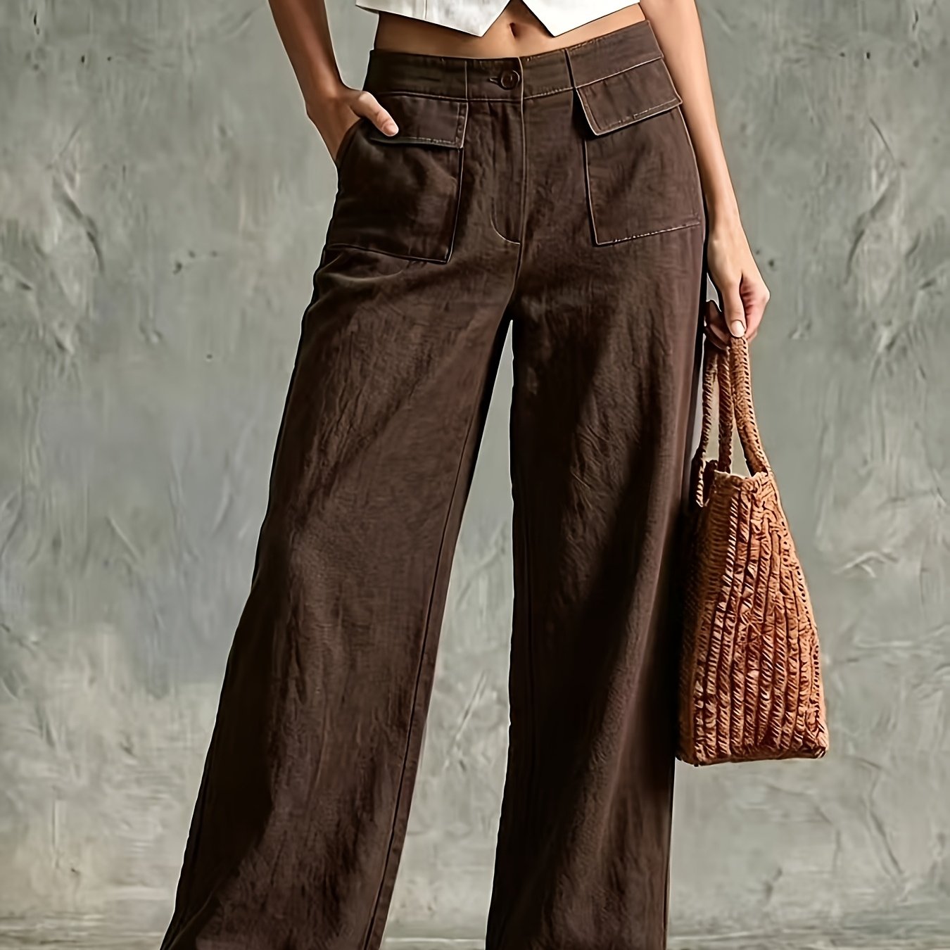 TEMU Women' Color High-waist Casual Loose Wide-leg Long Pants
