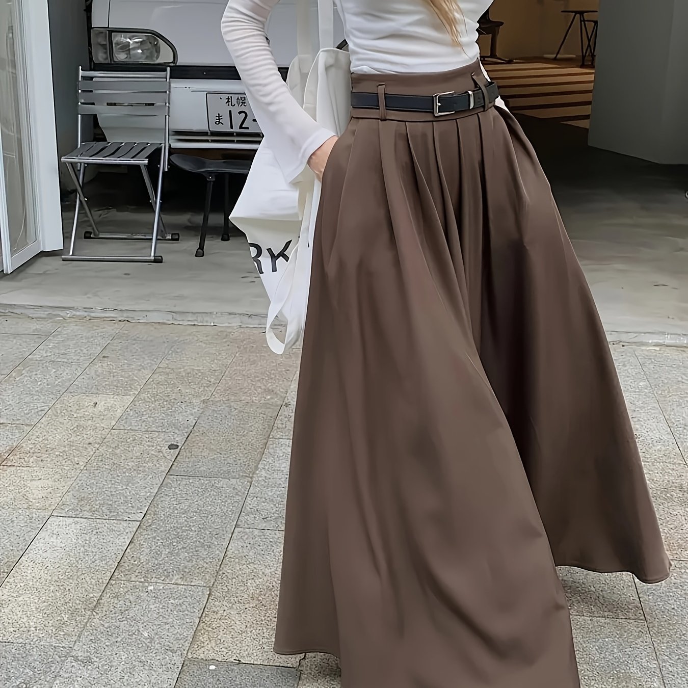 And Summer Fashion Retro High-waisted Temperament Skirt Skirt Versatile Style [no Belt]