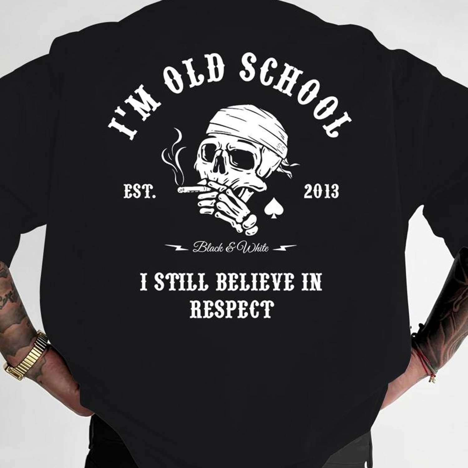 TEMU Men' Vintage Bandana Skull & Spade Back Print T-shirt - Breathable Plus Size Loose Neck Short Sleeve Top With Retro Streetwear Suitable For