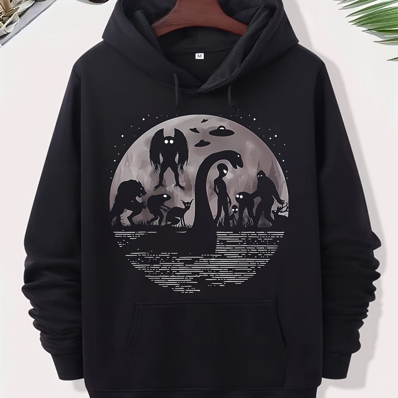 TEMU Pullover confortable noir à motif folklorique de avec , parfait pour et l'hiver, excellent cadeau pour hommes et sweat à capuche pour hommes,