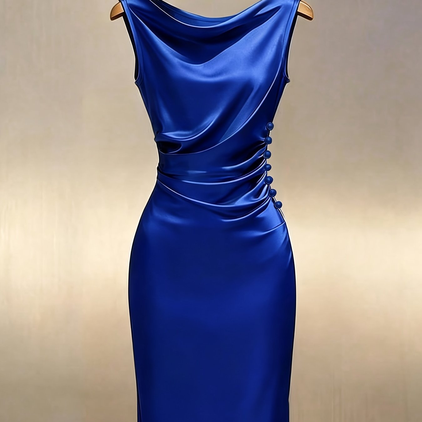 TEMU Glossy Fabric Women' Color Mid-length Dress Sleeveless, Drop-shoulder Design, With Evening Wedding Dress Hryysp2640