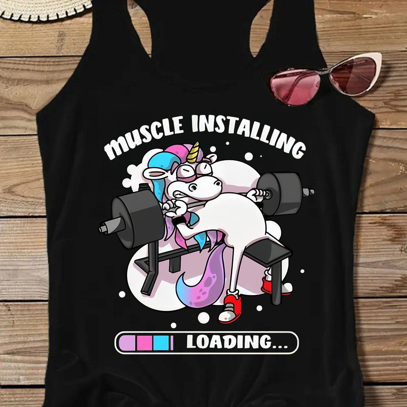 TEMU Women's Muscle Unicorn Lifting Weights Print Sleeveless Tank Top - Fitness Shirt, Stretchy Polyester Summer Streetwear Blouse-compatible For &