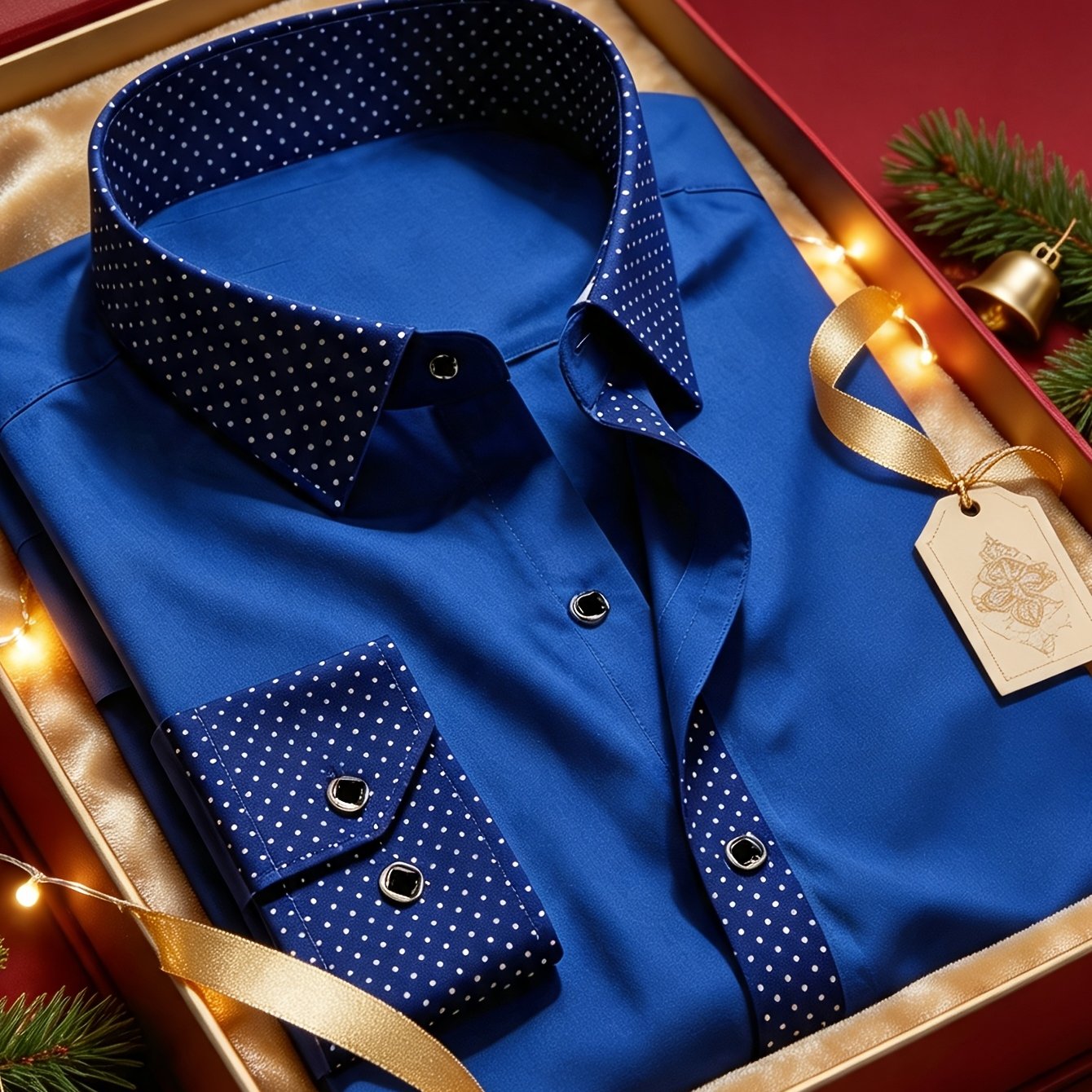 TEMU 1pc Men's Casual Shirt, Color-block Polka Dot Long Sleeve Shirt With Lapel Collar, , And Cuff Polka Dot Design, Wrinkle-free Woven Slim Fit