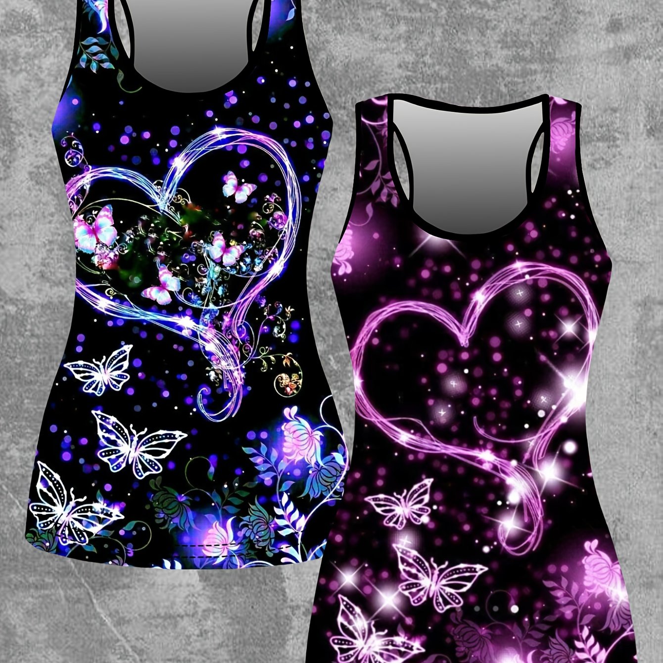 TEMU 2pcs European And American Women's Clothing And Summer Suspender Digital Craft Love Heart Print Sleeveless Slim Suspender Top
