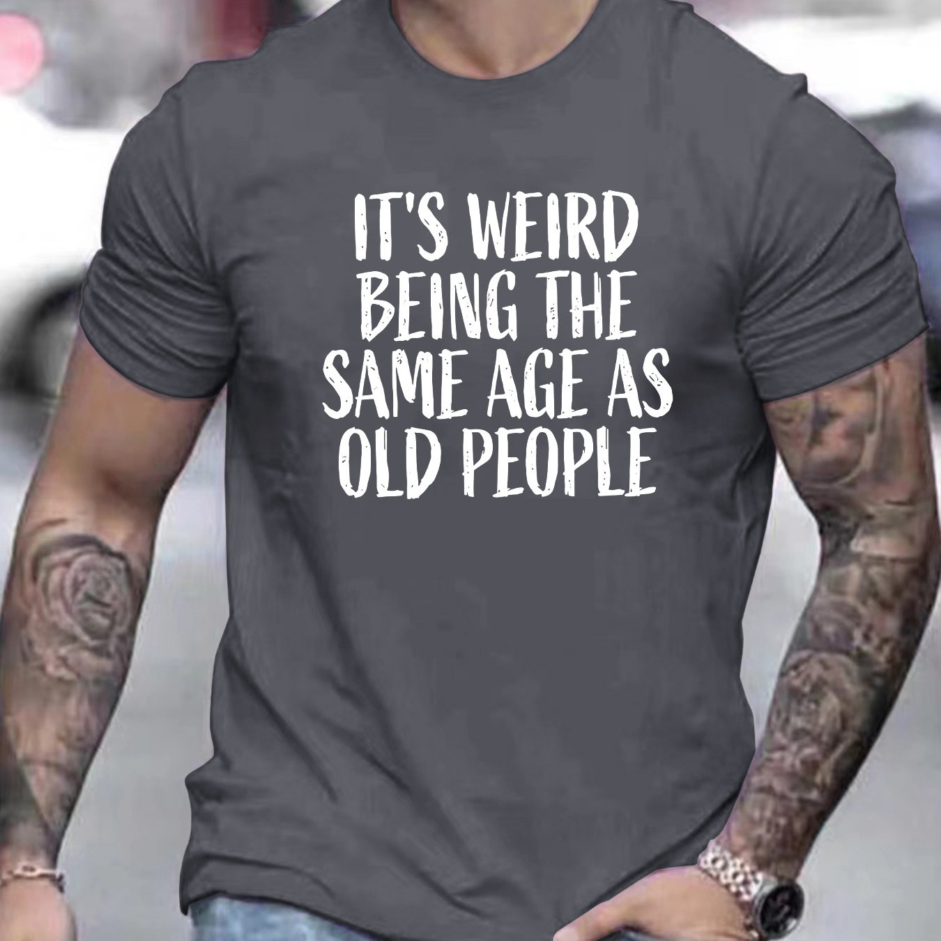 TEMU Être Du Même Âge Que Les Personnes Âgées T-shirt Imprimé, Tees Pour Hommes, T-shirt Décontracté À Manches Courtes Pour L'été
