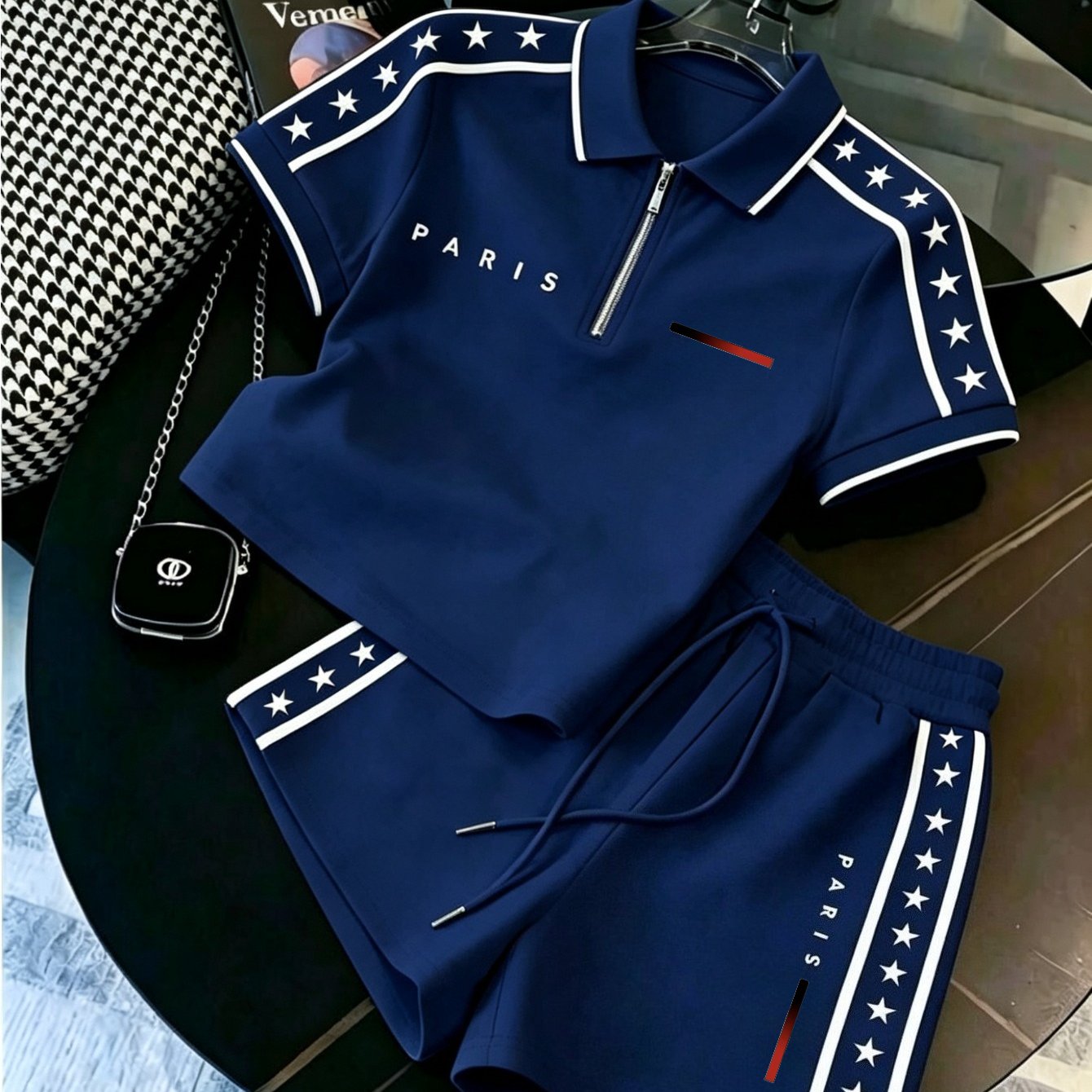 Men's 2pcs Casual Set, 2026 New Unisex Casual Sports Set - Half-zip Short Sleeve Men's Shirt And Men's Shorts, Street Style, French Style Clothing, In Multiple Colors
