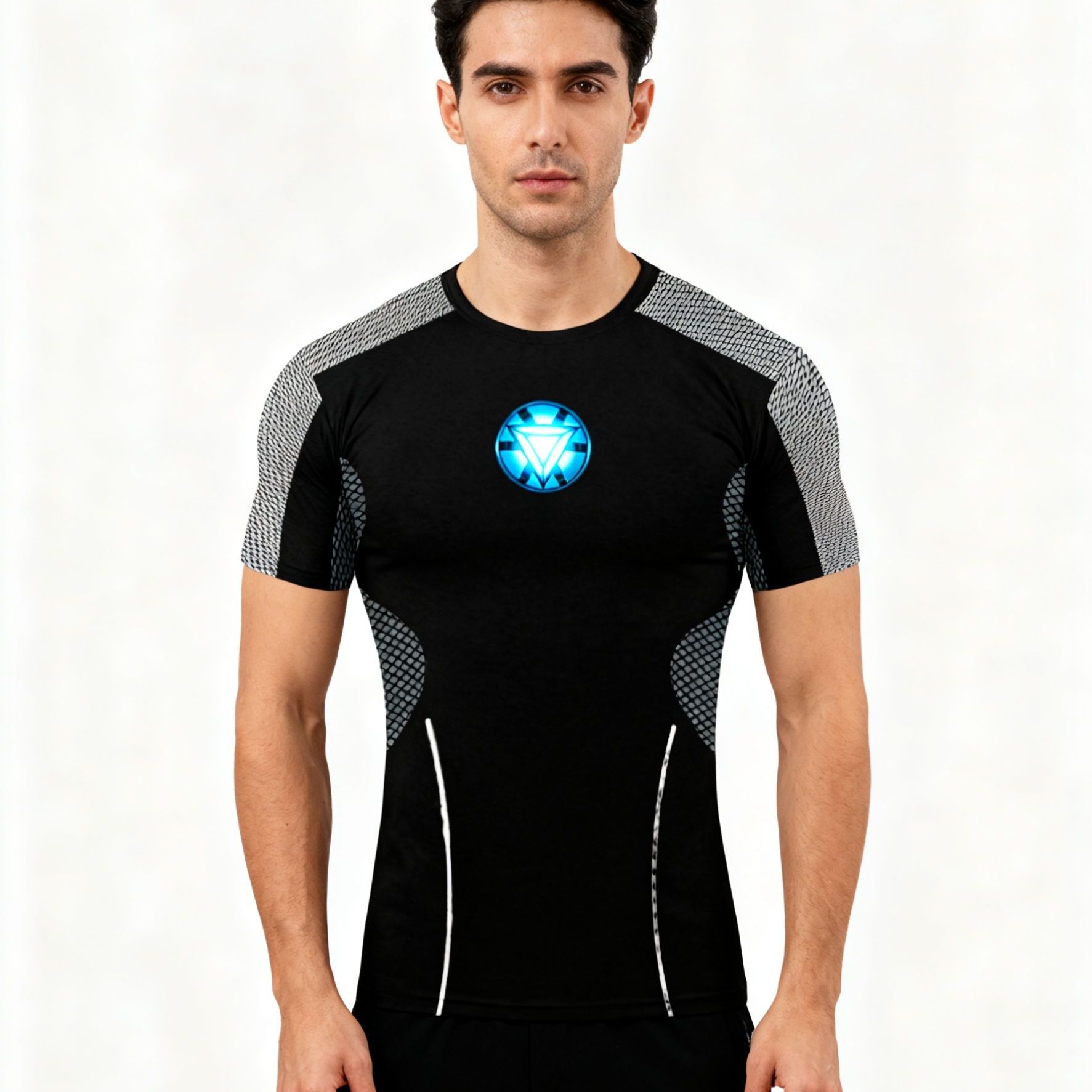TEMU Maglietta a maniche corte compressiva da , T-shirt con stampa , top ad asciugatura rapida per fitness e allenamento sportivo, per allenamento in