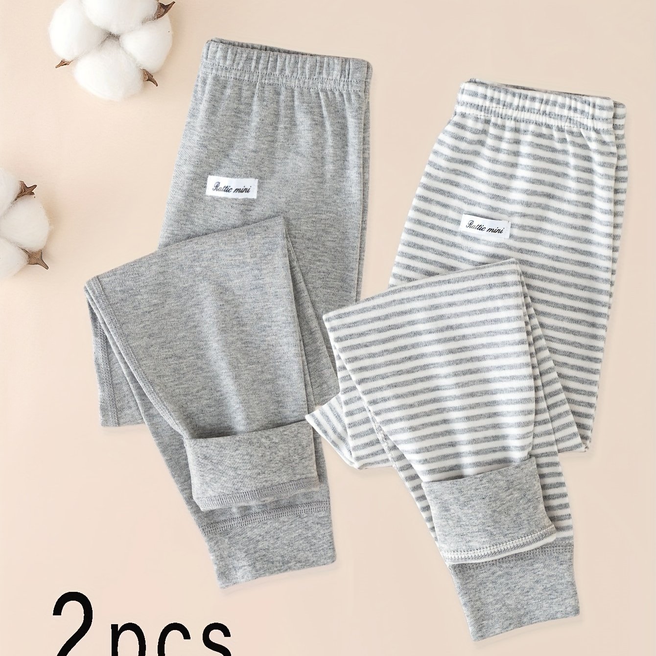 Image of 2 Piece Set Of Children's Autumn Pants For Boys, Medium And Large, Striped Pants For Boys, Solid Color Warm Pants For Kids, Soft And Comfortable For Wearing Inside