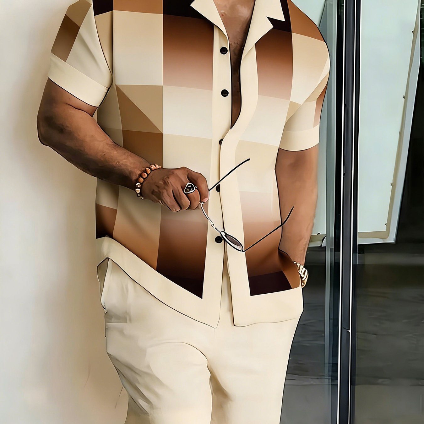TEMU 2pcs Plus Size Western Men's Casual Short Sleeve And Shorts Set, Fashionable And Versatile Basic Set, Suitable For Summer Men's Home Casual