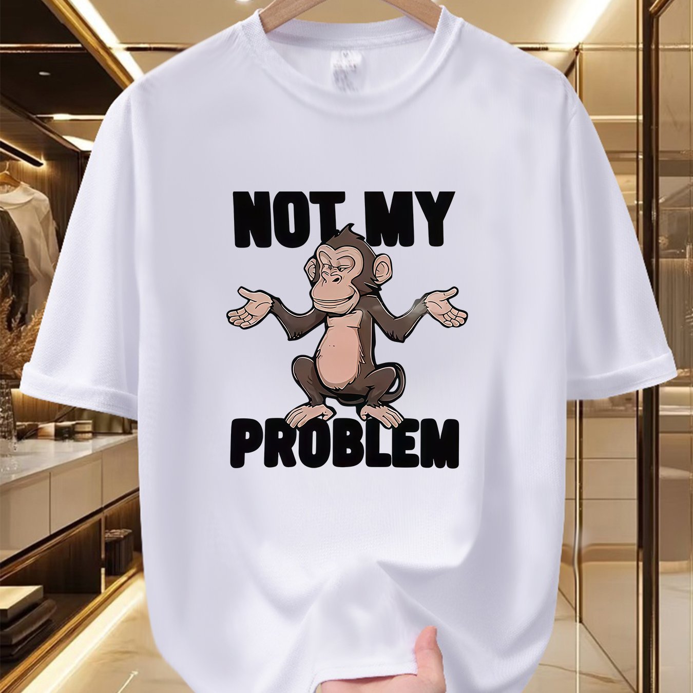 TEMU Men's Graphic T-shirt - Design, Soft And Breathable, 100% Polyester Fiber, Humorous Quote 'not My Problem', Crew Neck, Short Sleeve Summer