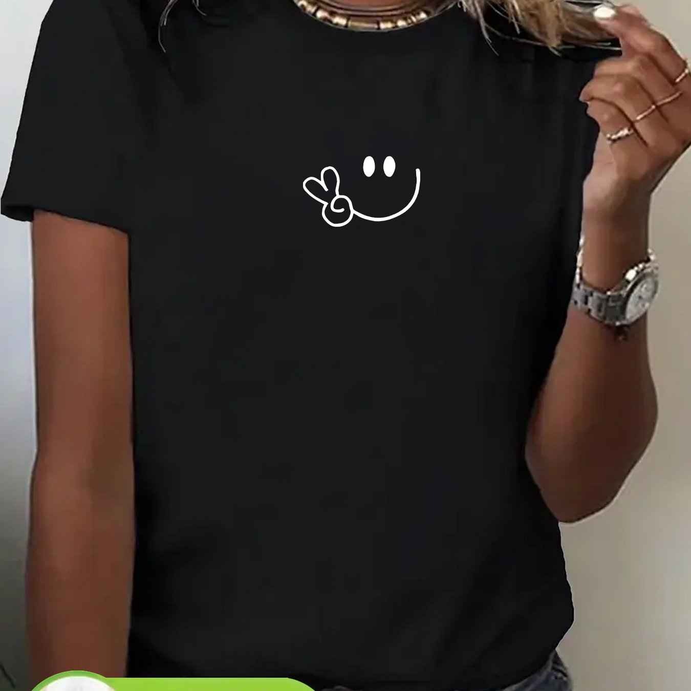 Plus Size - Women's Fashion Print 100 Neck Short Sleeve T-shirt