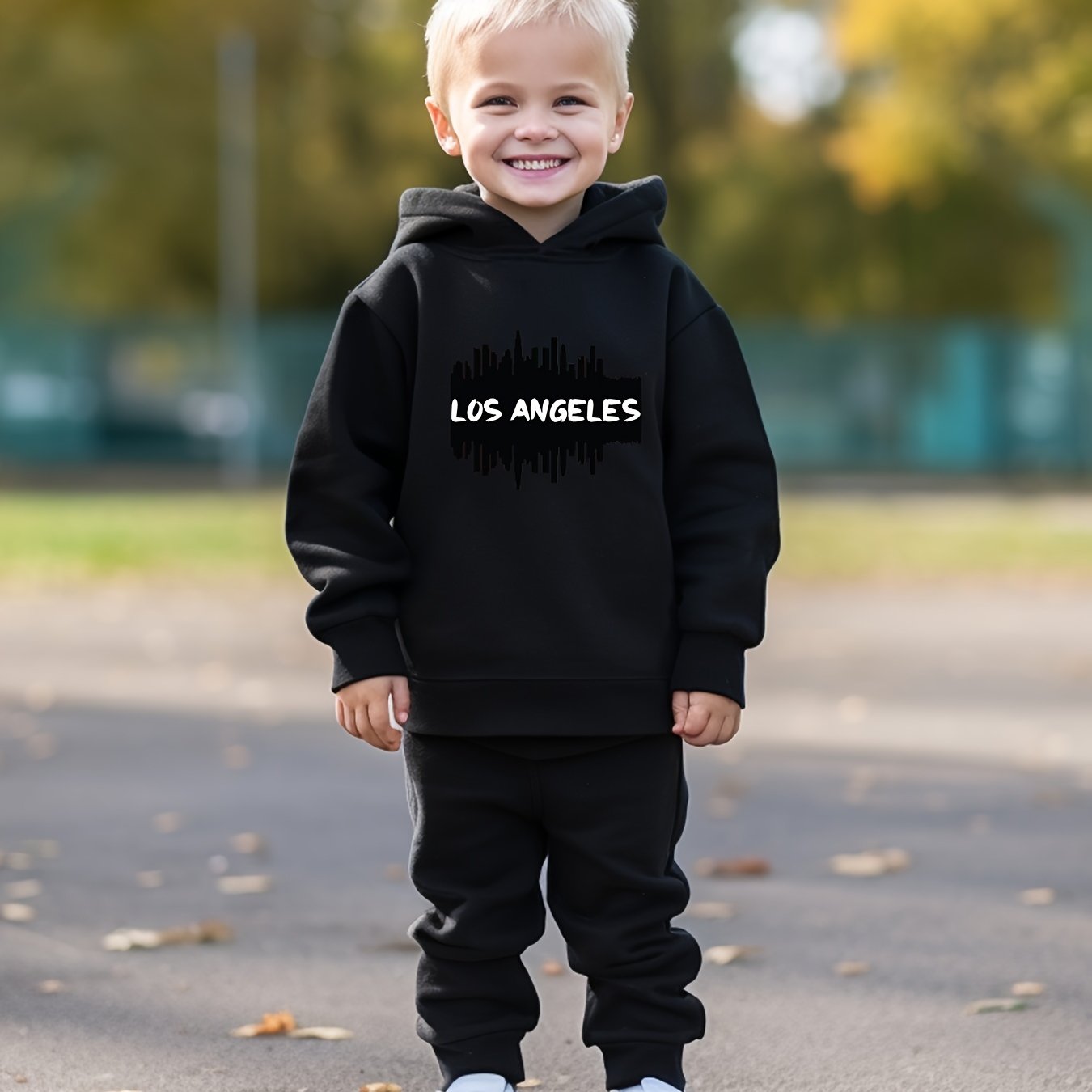 los Angeles Print Hooded Outfit Boys Hoodie Comfy Pants - Temu