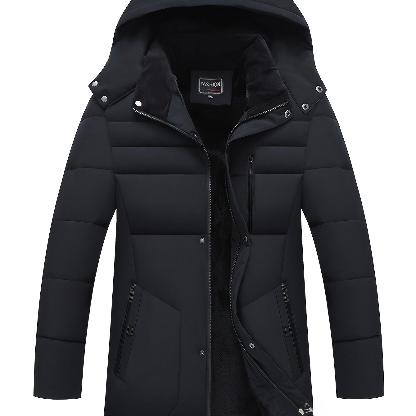 Men's Fall Winter Jacket, Casual Fleece Thickened Jacket, Business Casual Mid-length Coat