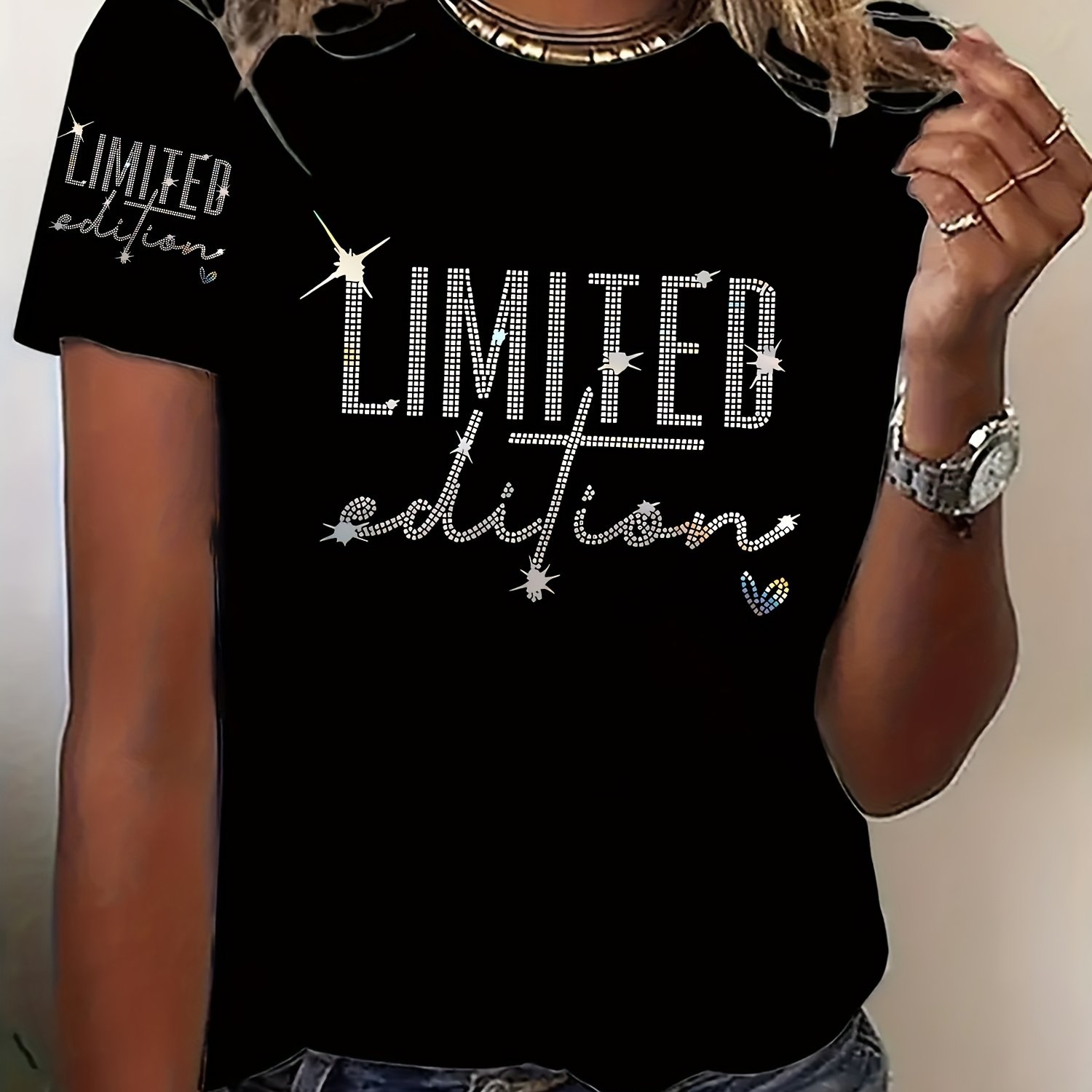 E-shop Starry Sky , modisches Damen Kurzarm T-Shirt - Funkelndes Sternen-Print Design, maschinenwaschbar, leicht zu kombinierendes lässiges