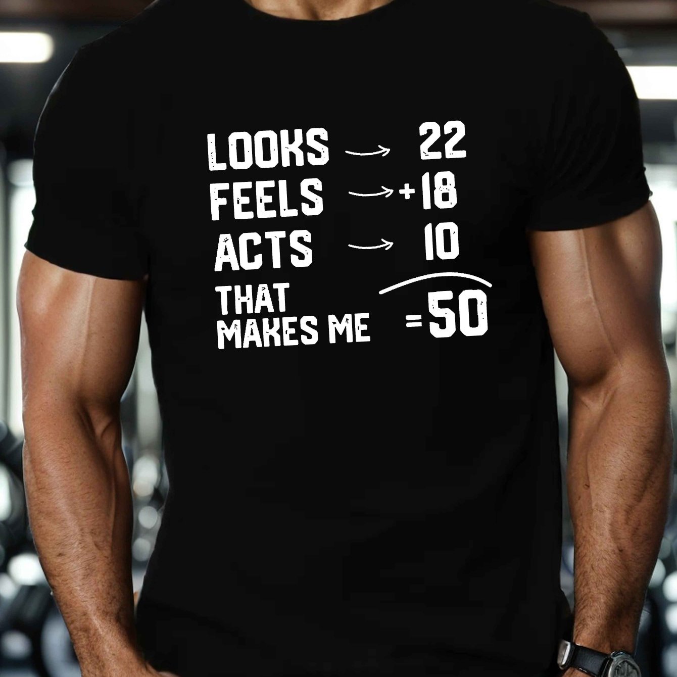 TEMU 1pc Men's 50th Birthday Casual T-shirt - Polyester Crew Neck With Stretch, Geometric Pattern Knit Fabric, Regular Fit For Adults - Summer Short