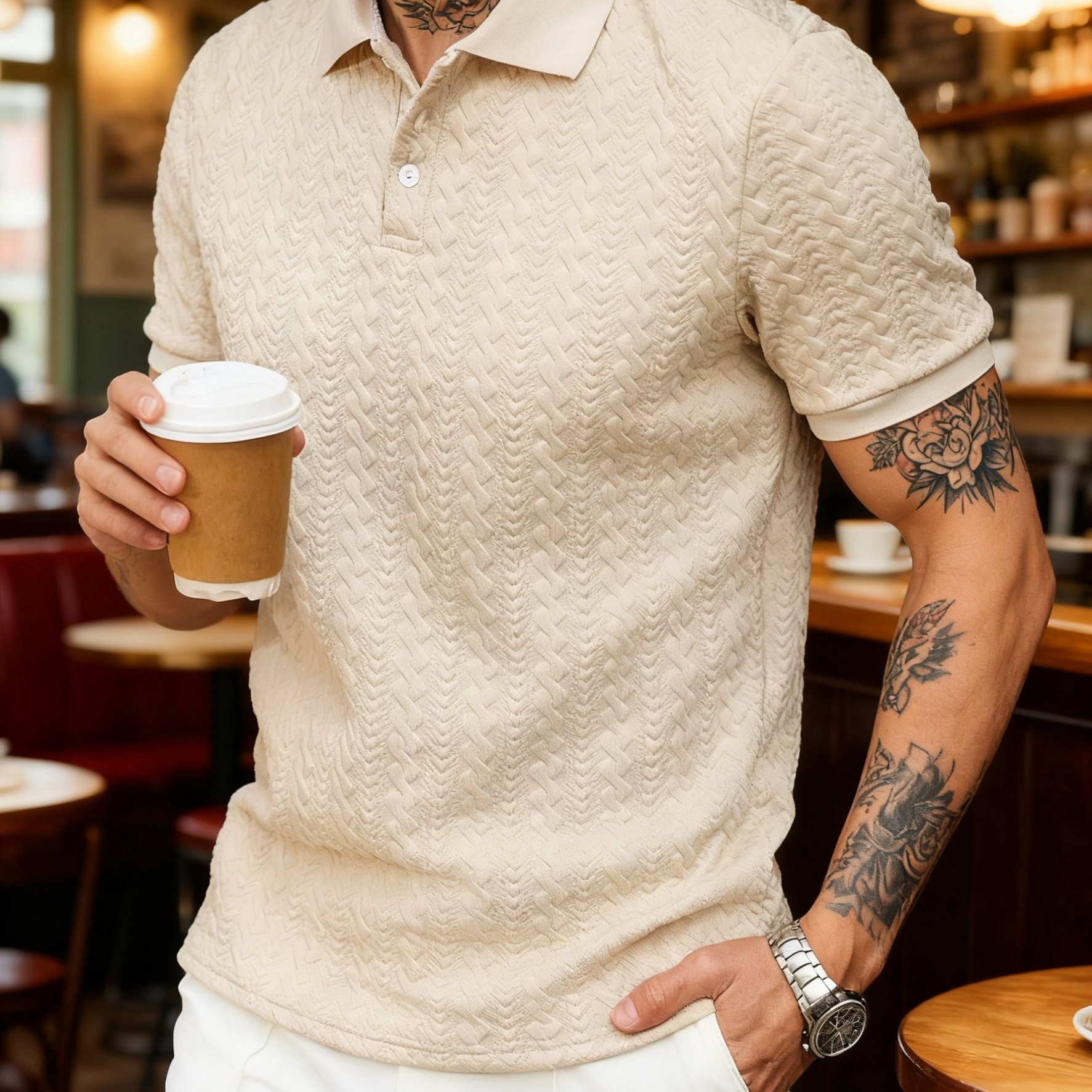 E-shop Herren Sommer Freizeit-Jacquardmuster-Top - Lässiges Polo-Shirt, geeignet für den täglichen Outdoor-Pendelkleidungsstil