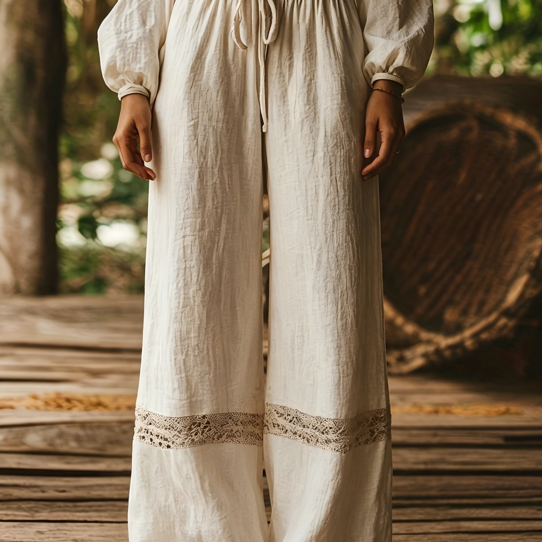 TEMU Women' Design Lace Trim Casual Trousers Daily Vacation Comfortable -561
