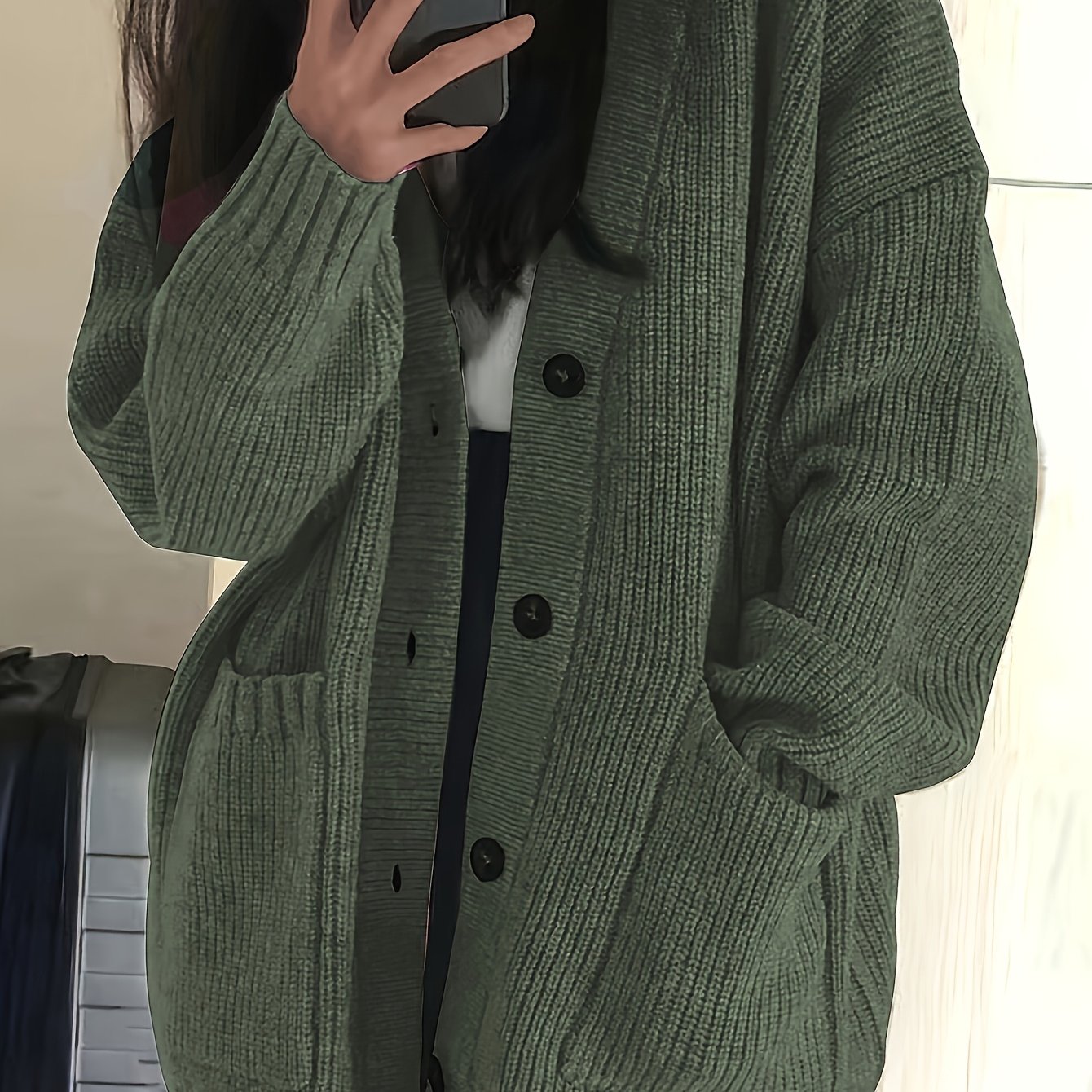 Casual V-neck Single-button Sweater Women's Autumn Winter Cardigan