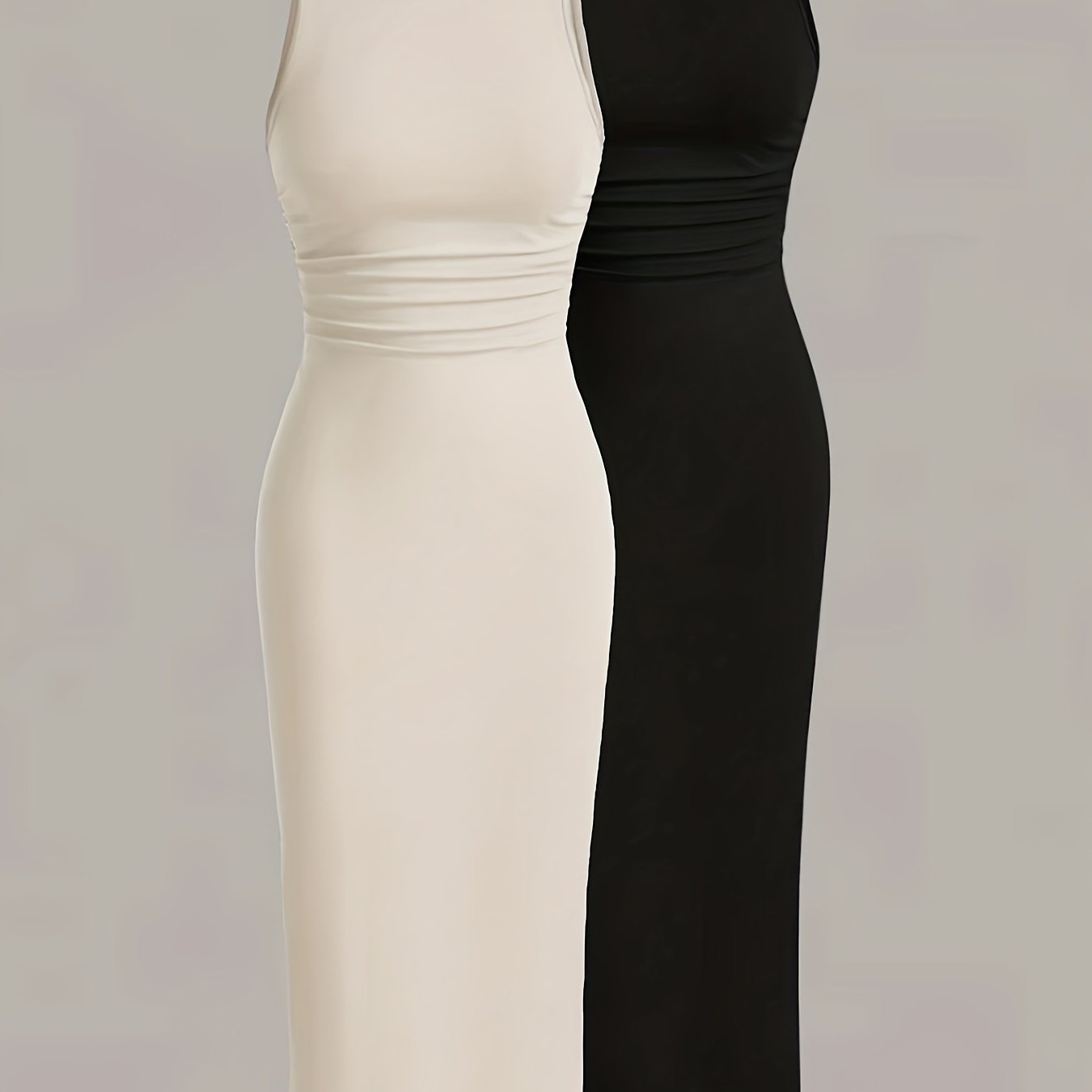 Image of Two-piece Solid Color Sleeveless Round Neck Dress Set