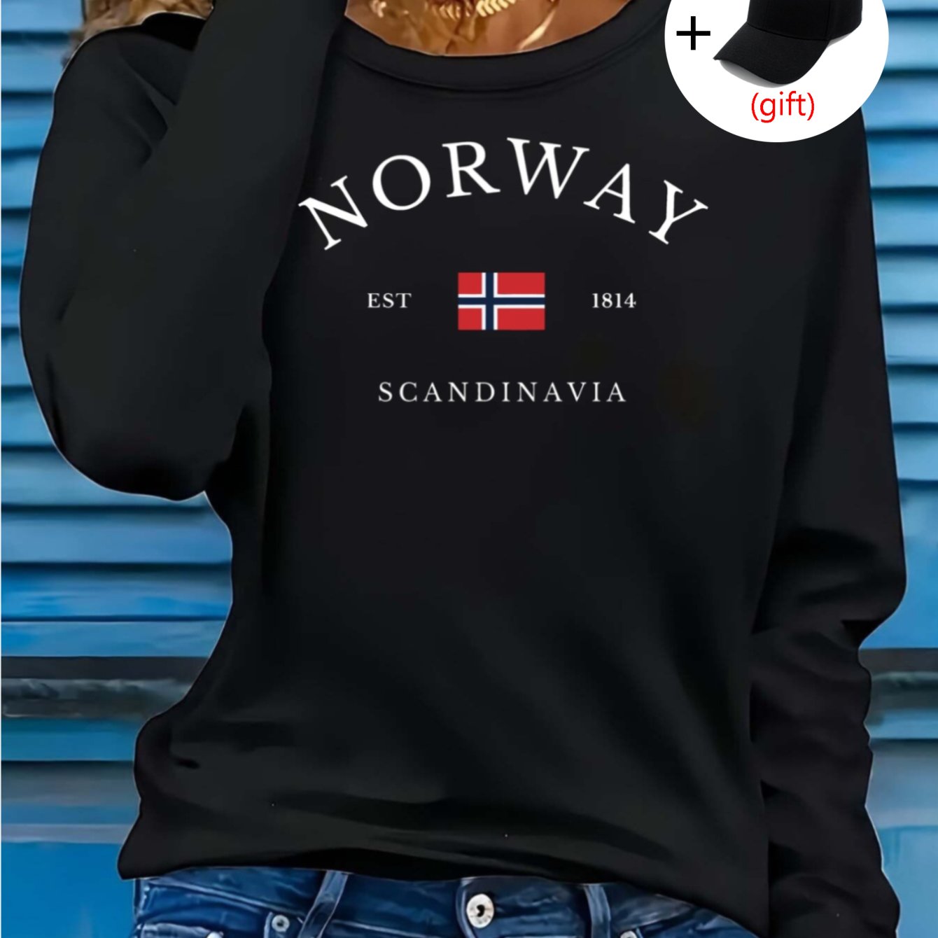 Image of Women's Flag & Blouse - Casual Round Neck Long Sleeve Top With Letteringpictures, Medium-stretch Casual Attire For Casual & Semi-formal Occasions