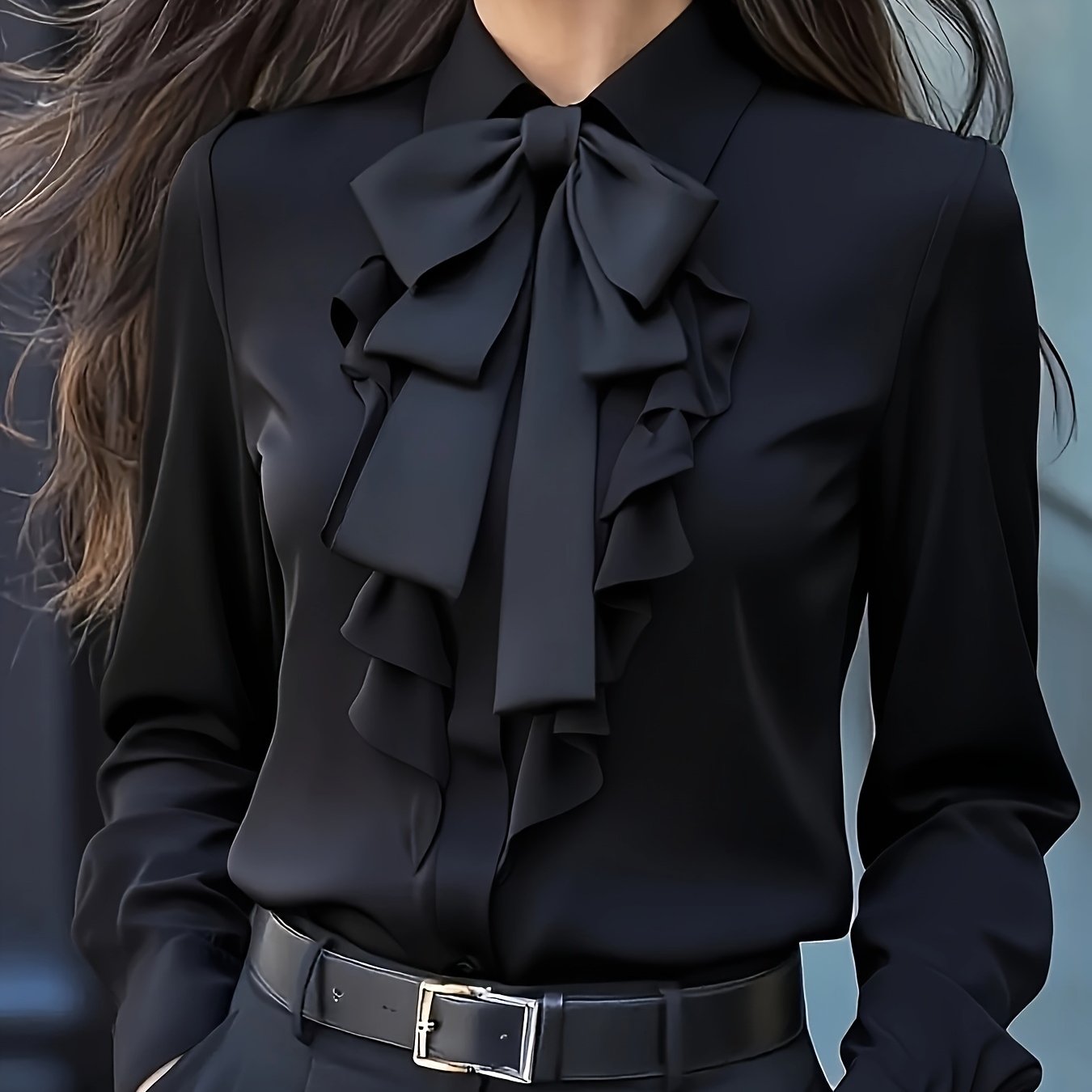 Image of Women's Blouse With Ruffle Design And Bow Decoration, Elegant And Stylish For Commuting