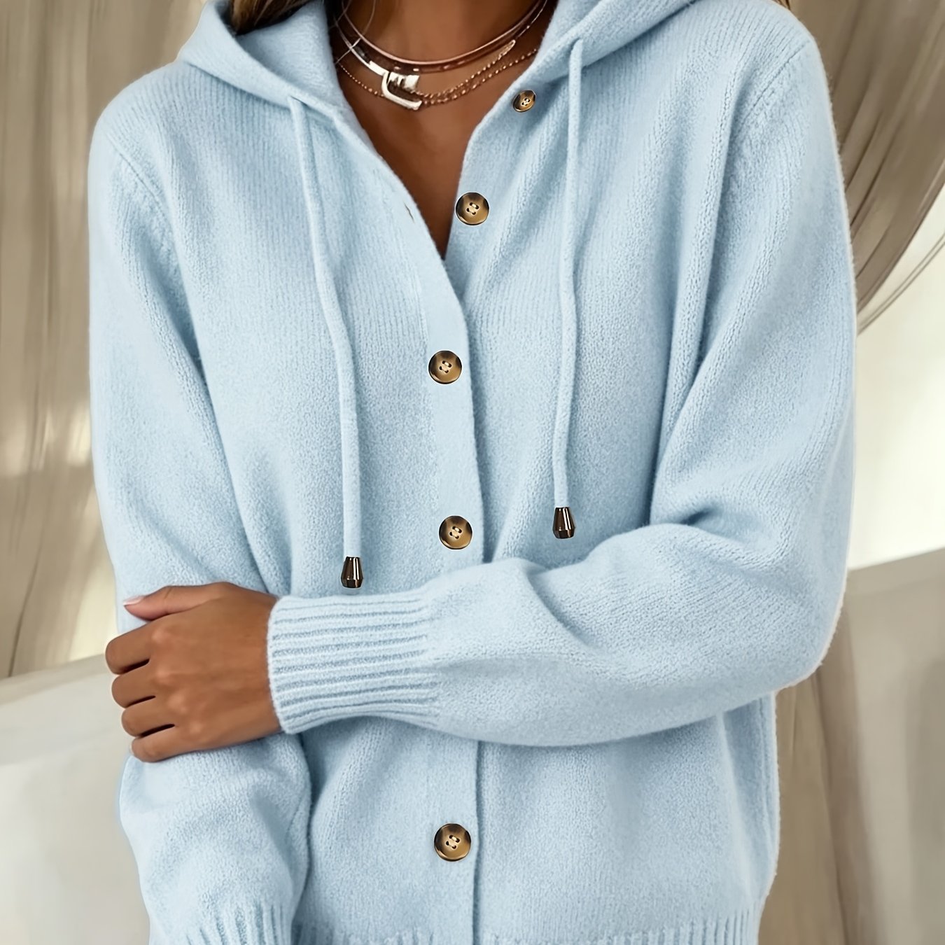 TEMU Automne/Hiver pour Femme : Cardigan élégant et uni à capuche, cardigan à manches longues et à capuche ouvert sur le devant, polyvalent et