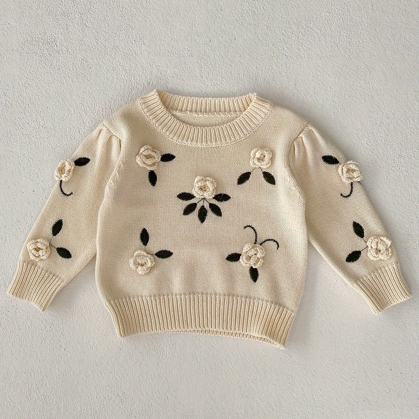 Image of 83254 Autumn New 0-3 Years Old Girls' Baby Hand Embroidery Floral Sweater, Knit