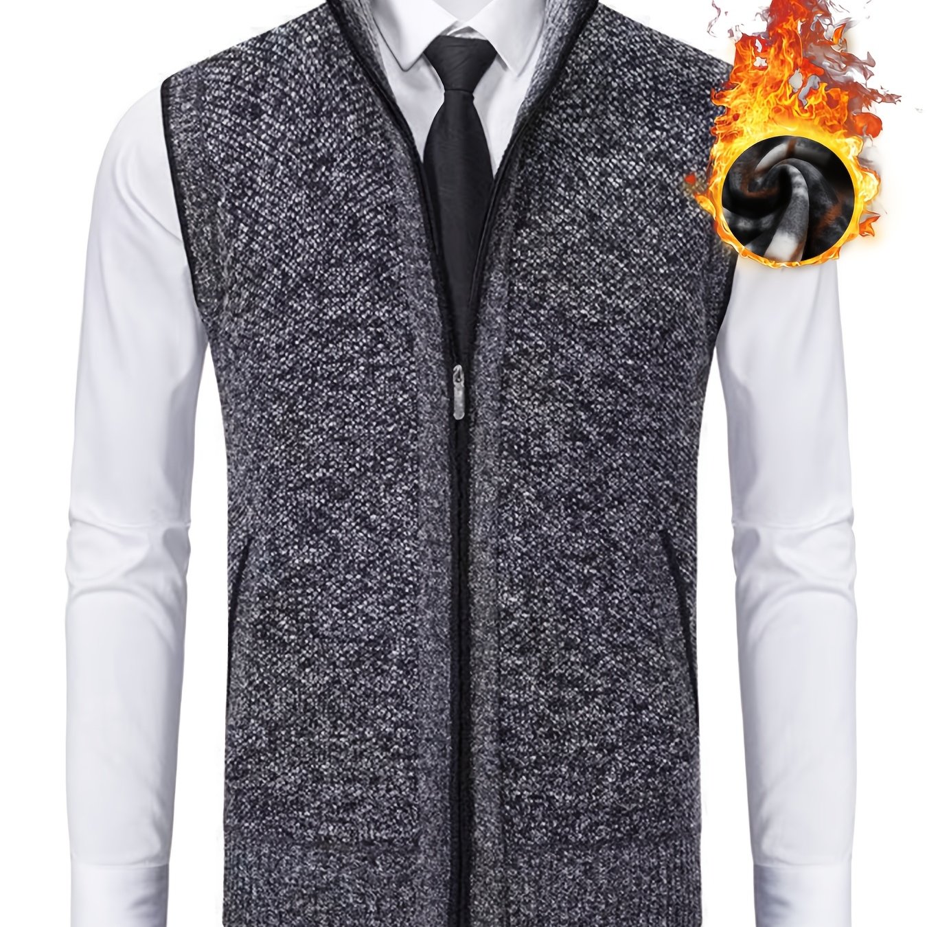 TEMU Gilet cardigan manches pour homme, doublé, tricoté, à fermeture éclair intégrale, col , chaud, décontracté, professionnel, avec poches, pour et