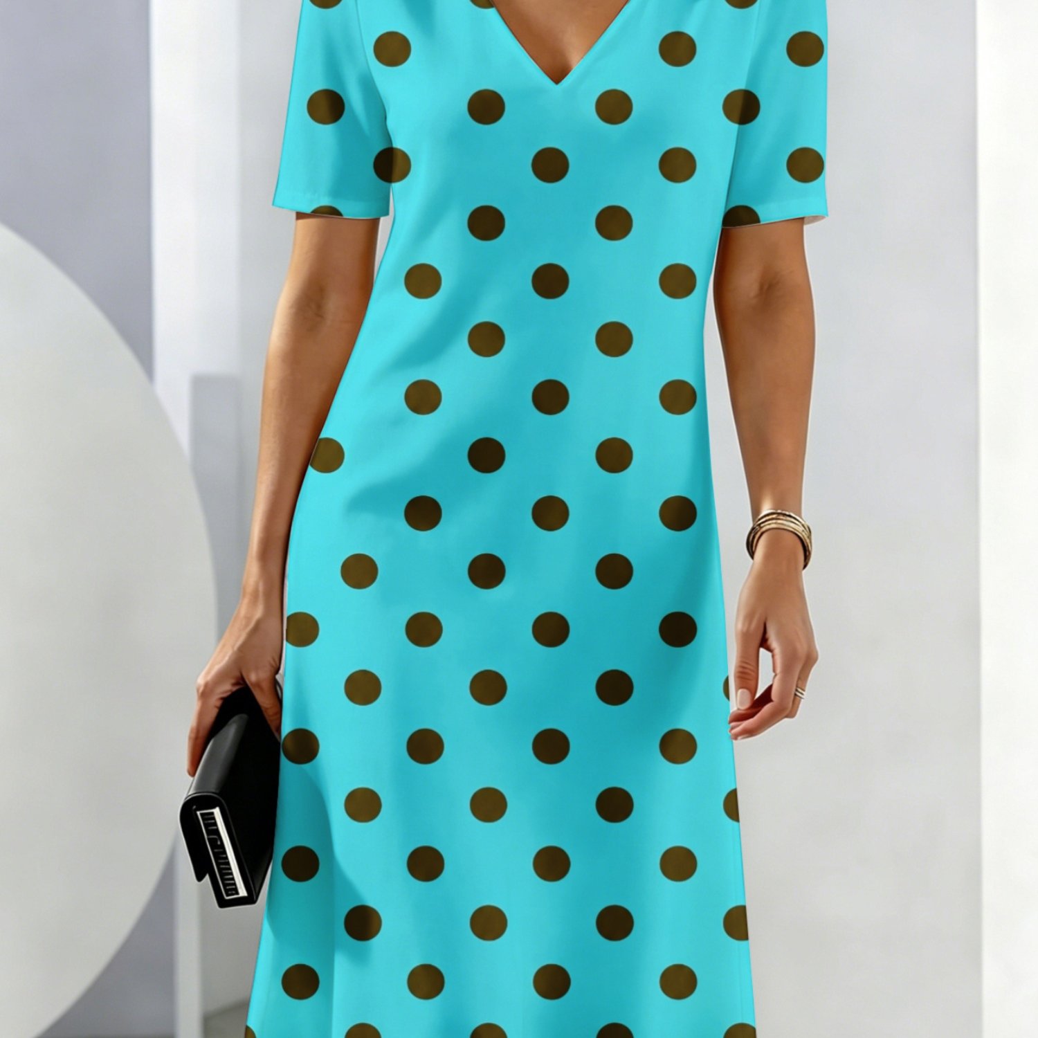Women's Summer Dresses Turquoise Brown Polka Dots Pattern Breathable And Comfortable Summer Wear Perfect For -size Friendly Cool And Breathable