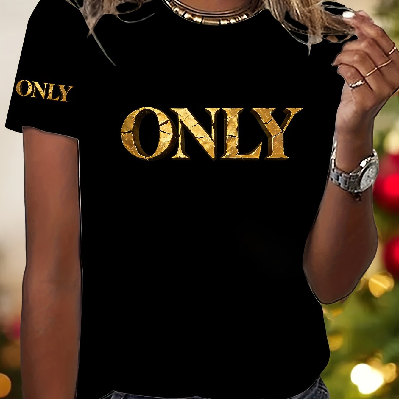 TEMU Gradient Art Letter Double Print Pattern - Elegant And Fashionable - Women's Round Neck Pullover T-shirt Casual Sports Short-sleeved S-xxl Size