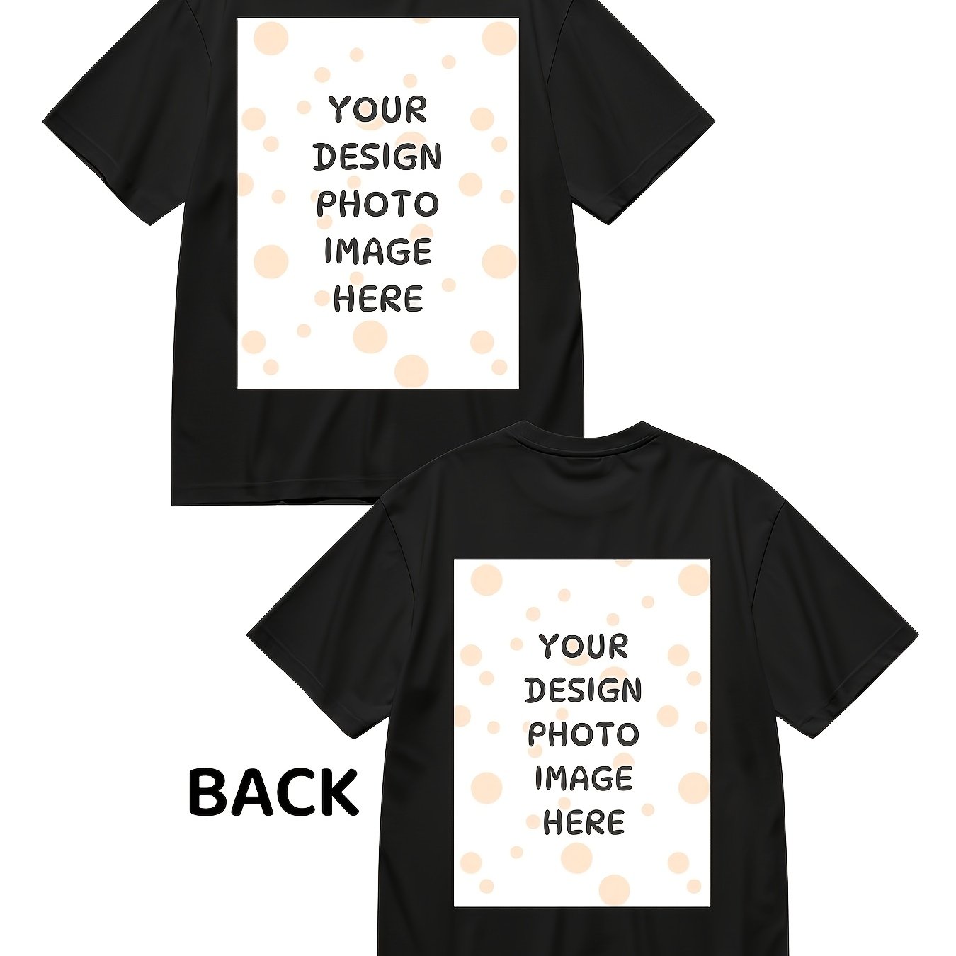 TEMU Cotton T-shirt Personalized Front And Back Double Sided Print Tee Tshirt - Add Your Image - Men Women Adult Unisex Size - Solid Crew Neck Short
