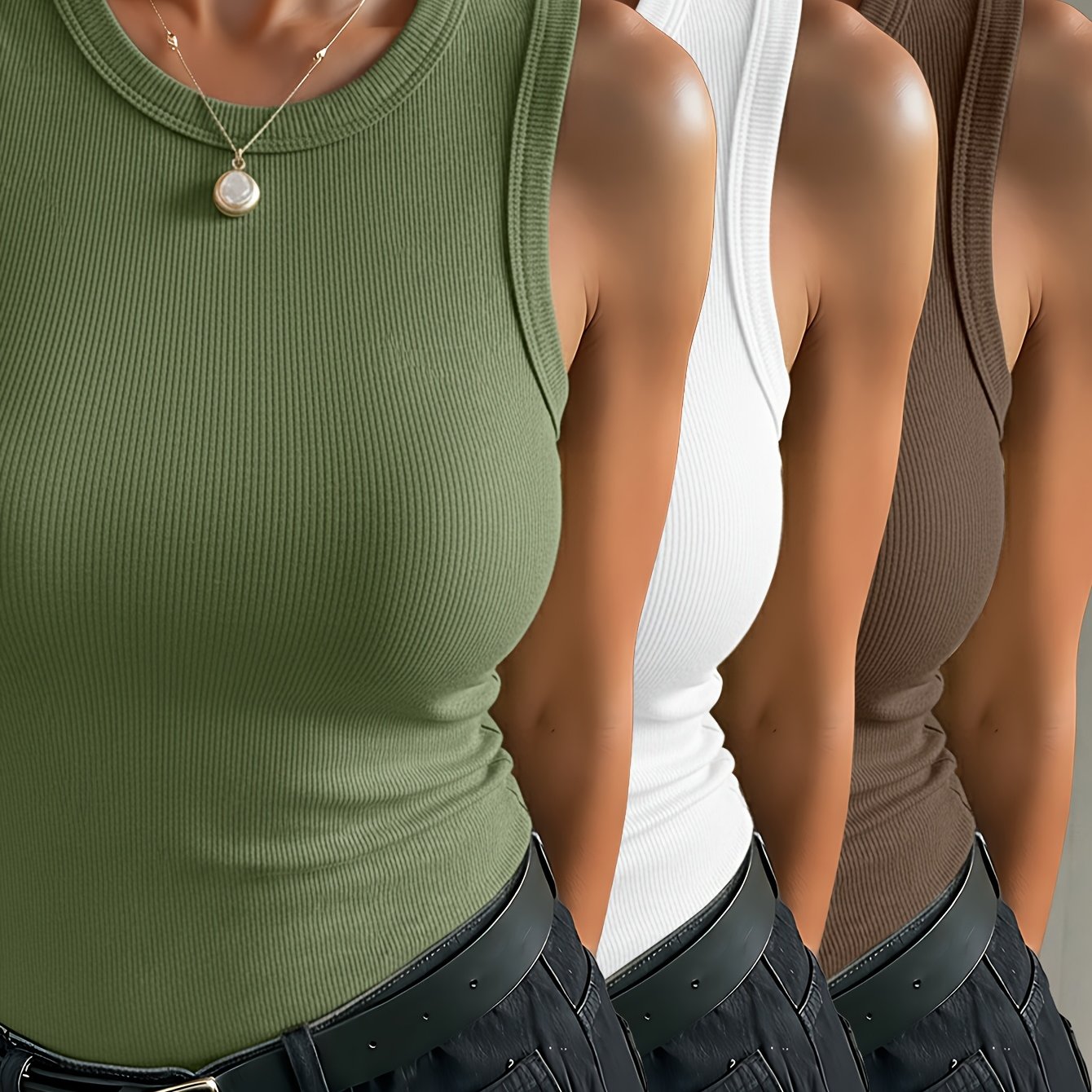 TEMU 3pcs Women's Sleeveless High-stretch Sleeveless Tops - Solid Color Sleeveless Blouses, Soft Machine-washable Summer Vests, Elegant Spring/summer