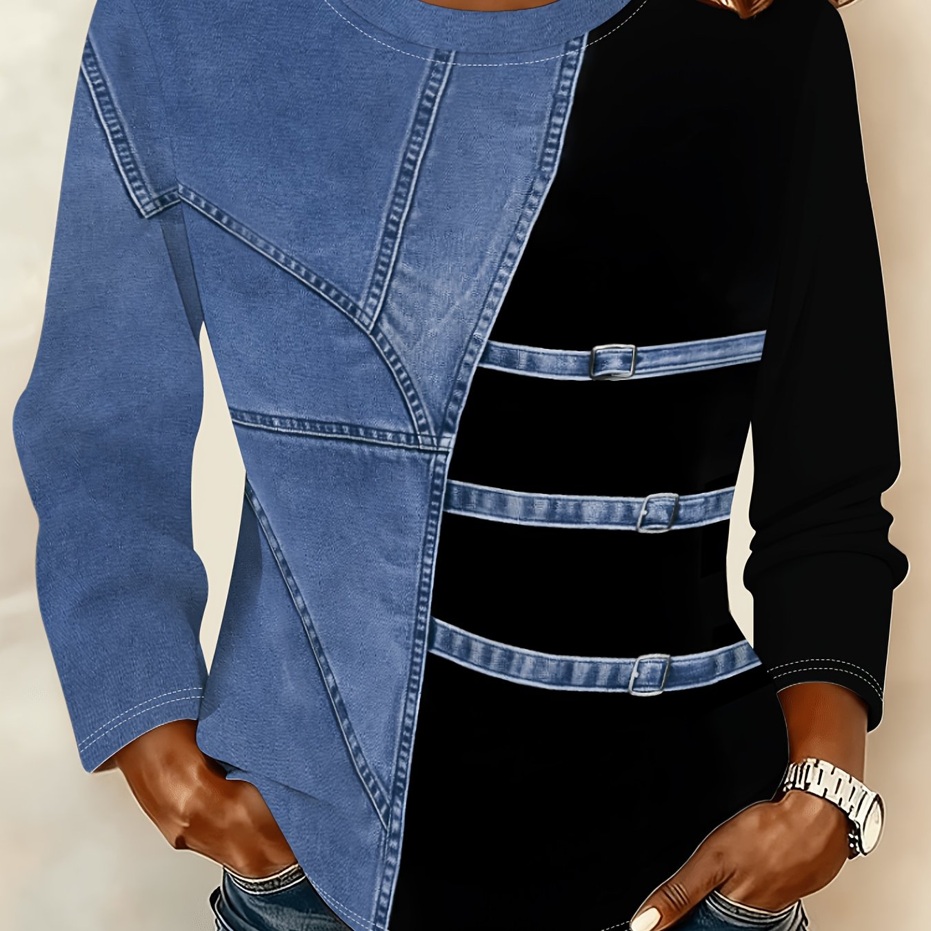 TEMU Women's Vintage Print Long-sleeve T-shirt, Featuring Crew Neck And A Relaxed Fit For And Ease; A Stylish For Spring And Summer Commuting, Dates,