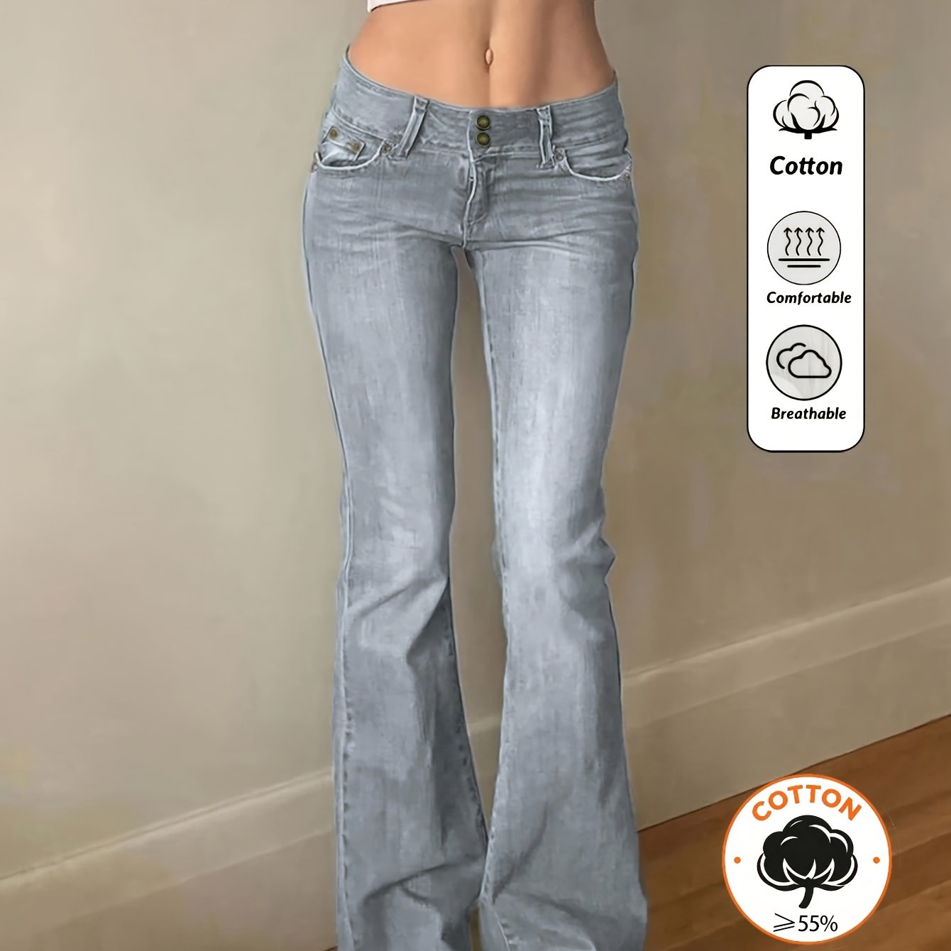 Women's Elegant Flare Jeans, Vintage Y2k Slim-fit Hip-lifting Stretch, Retro Double-button, Essential Casual Daily Street Wear