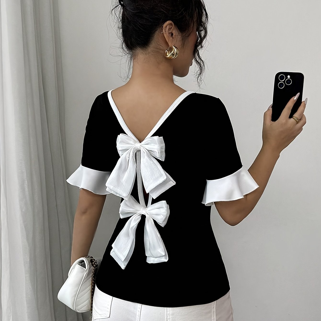 TEMU T-shirt da donna a maniche corte con scollo e sul retro