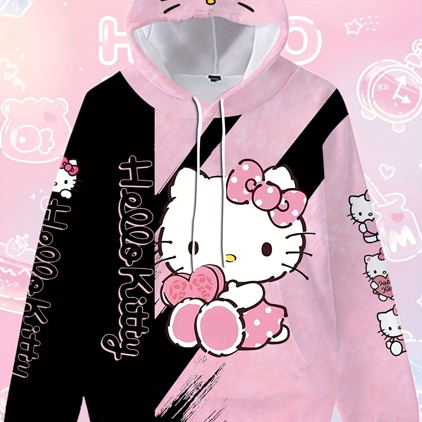 TEMU Hello Kitty Printed Women's Sweatshirt - A Comfortable, Casual Everydaysweatshirt, Perfect For Fall And Winter Wear. Machine Washable, ,